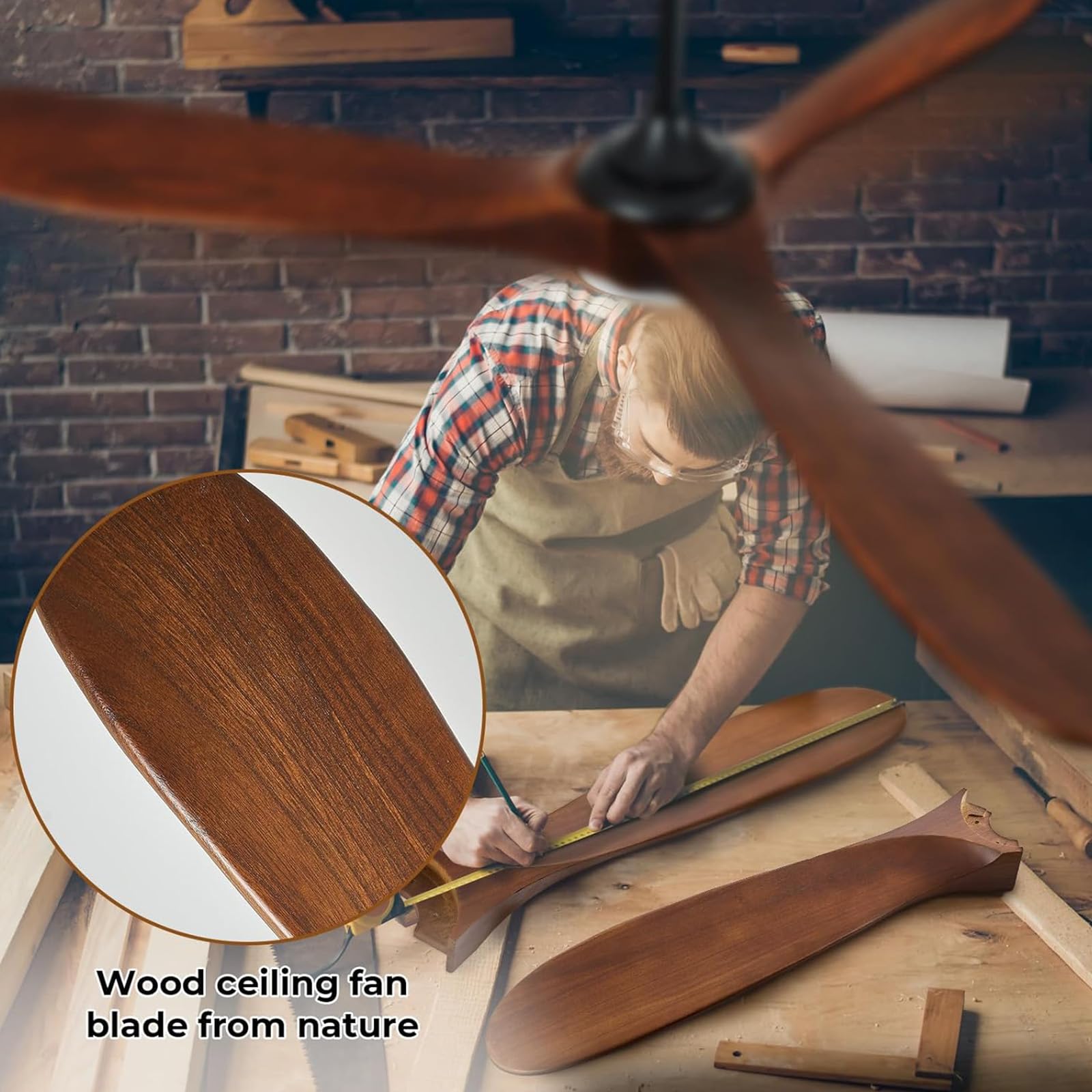 Madera Ventilador De Techo Madera Sin Luz Con Mando A Distancia, 152 Cm, Interior y Exterior Ventlador De Teho De HéLice De Techo, Ultra Silencioso Función Verano-Invierno Alto flujo de aire