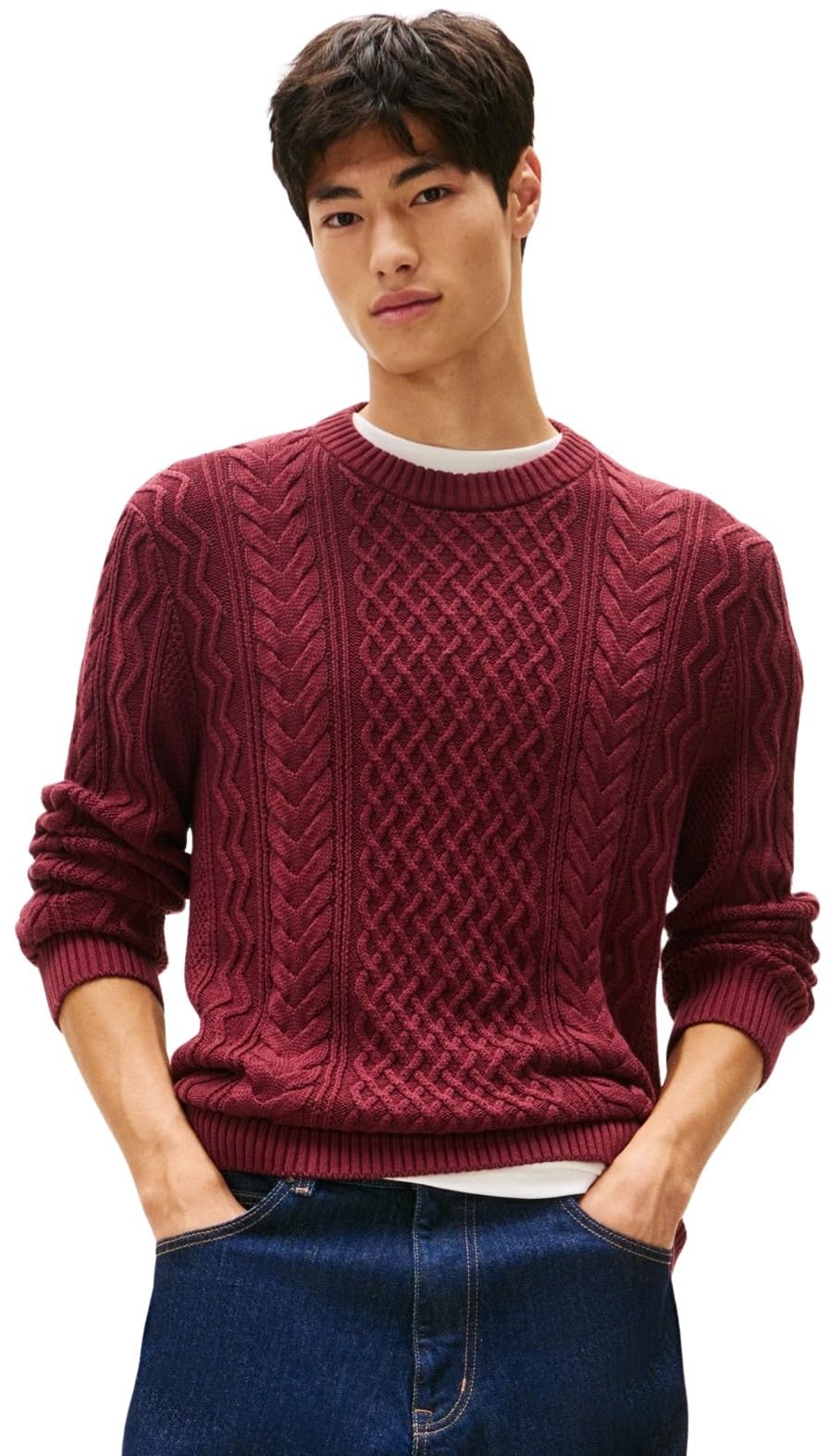 Tommy Jeans Jersey Hombre Cable Knit Sweater con Punto Trenzado