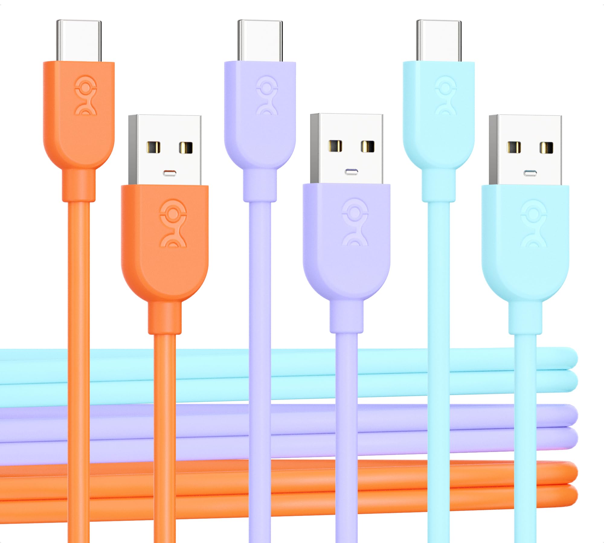 Cable Matters 3-Pack USB A to USB C Cable 6ft in Orange, Blue, Purple, Support Apple CarPlay, Android Auto, USBA to USBC Charging Cable for iPhone 16/15 Pro Max Plus, Galaxy S23