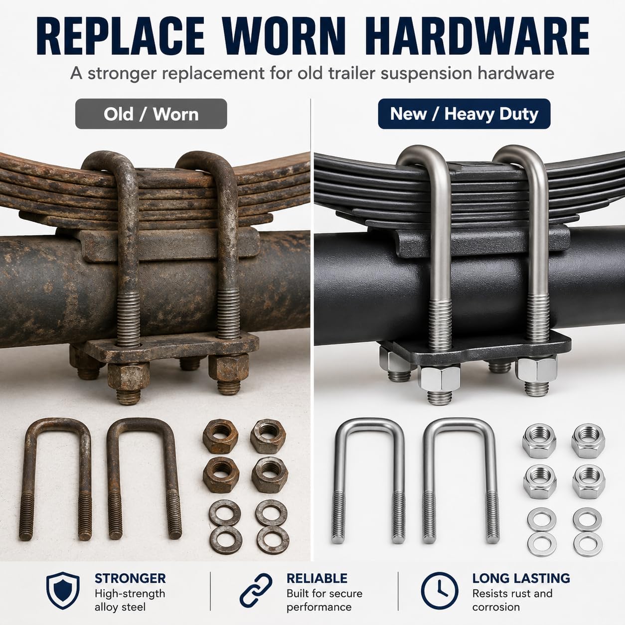 1/2" Dia 5-1/2" Trailer U Bolt Kit for 2-3/8" Round 3500lbs Axle, U-Bolts with Hex Nuts & Tie Plates Fit 1-3/4" Leaf Springs