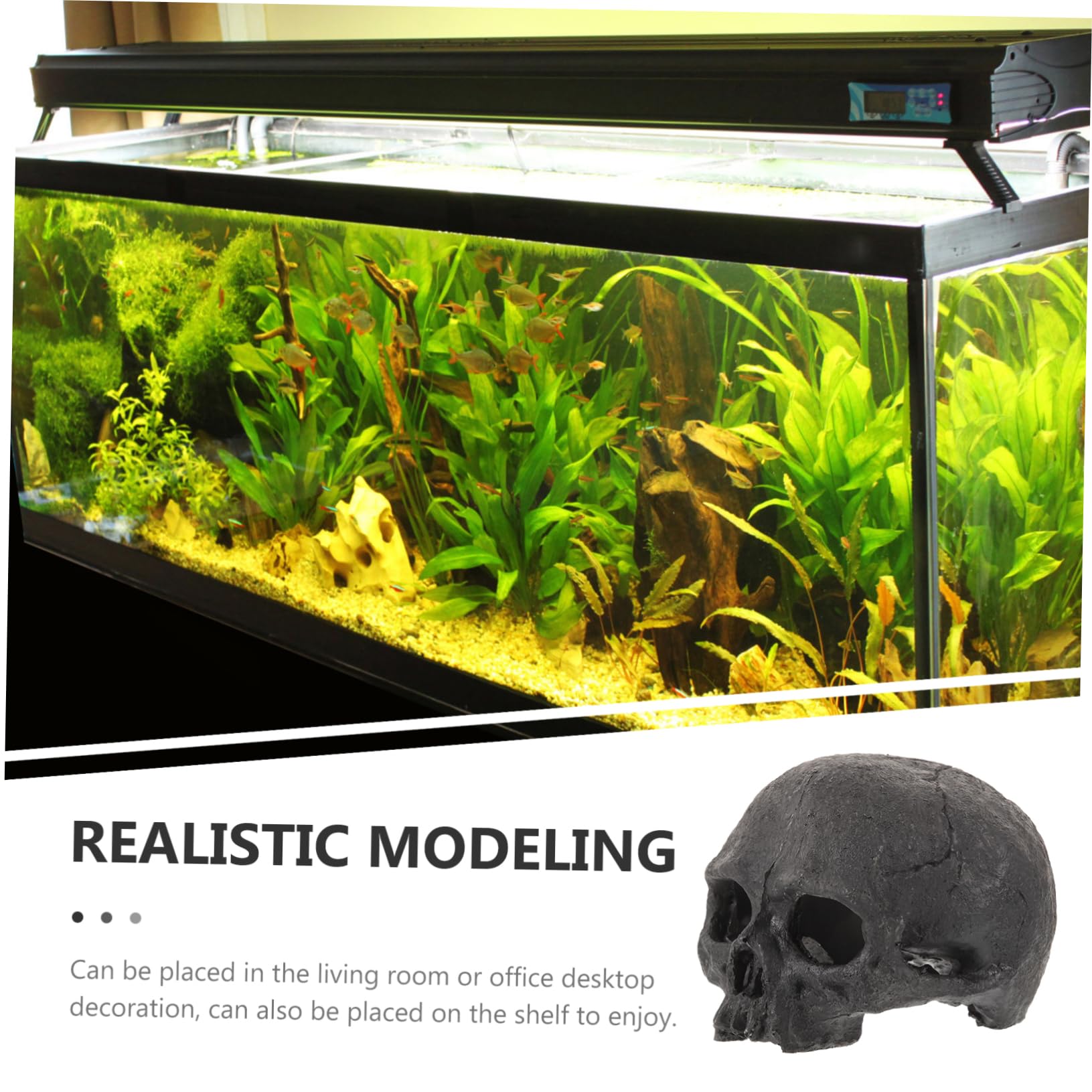 ULTECHNOVO 4 Stück Schädelschädel Ornamente -Aquarium- Aquarium-Höhlen- Aquariendekor Schädel dekorativ Fisch Aquarienverzierung Aquariumzubehör Harz Black