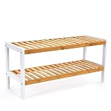 SONGMICS Natural Bamboo 2-Tier Shoe Rack, Shelf for Shoes Plants Books, for Living Room Hallway Bedroom Bathroom, 70 x 26 x 33 cm, White and Natural LBS02H Natural 2-Tier(33H cm)