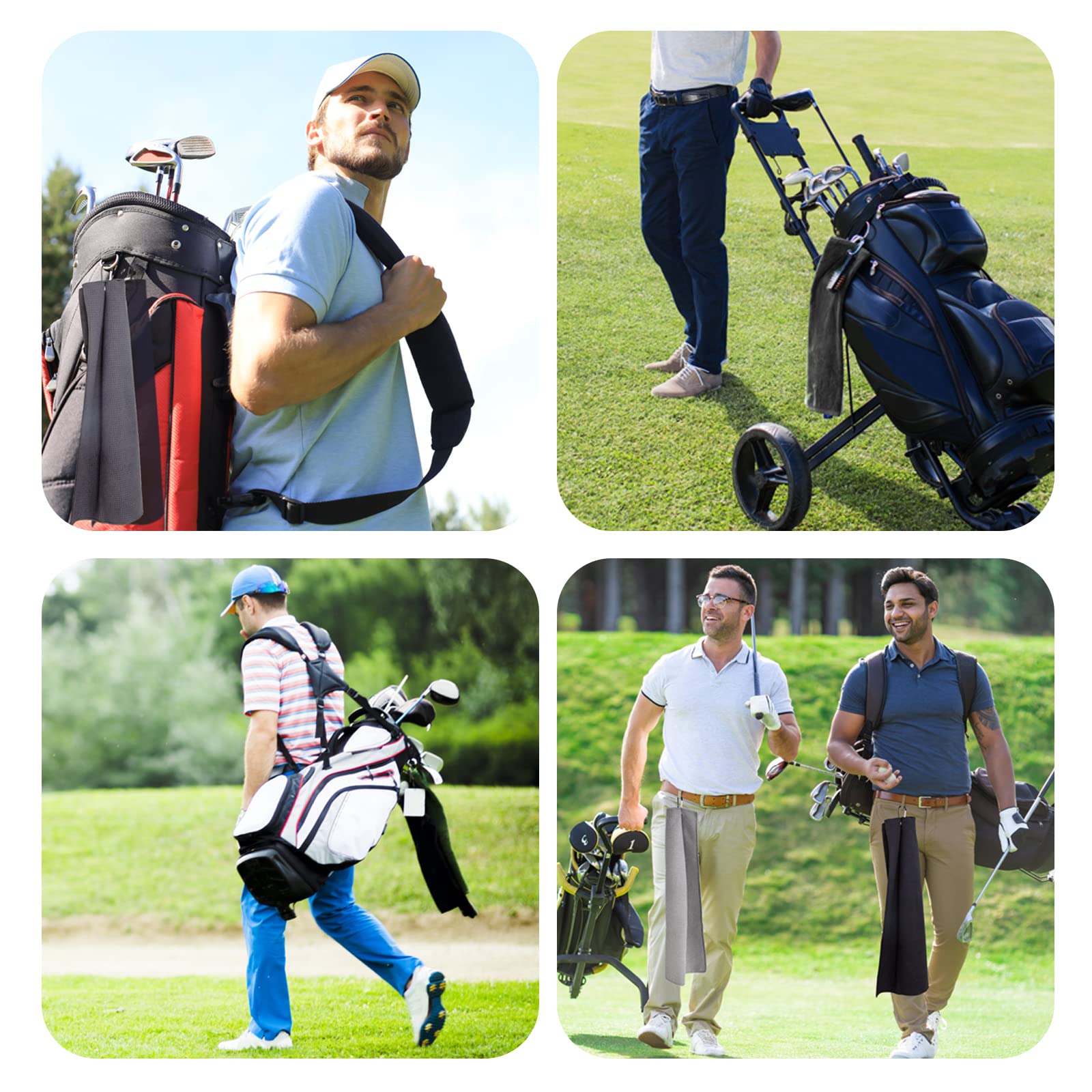 Asciugamano da Golf in Microfibra 2 Pezzi Ripiegabile con Moschettone Asciugatura Rapida 60x40cm