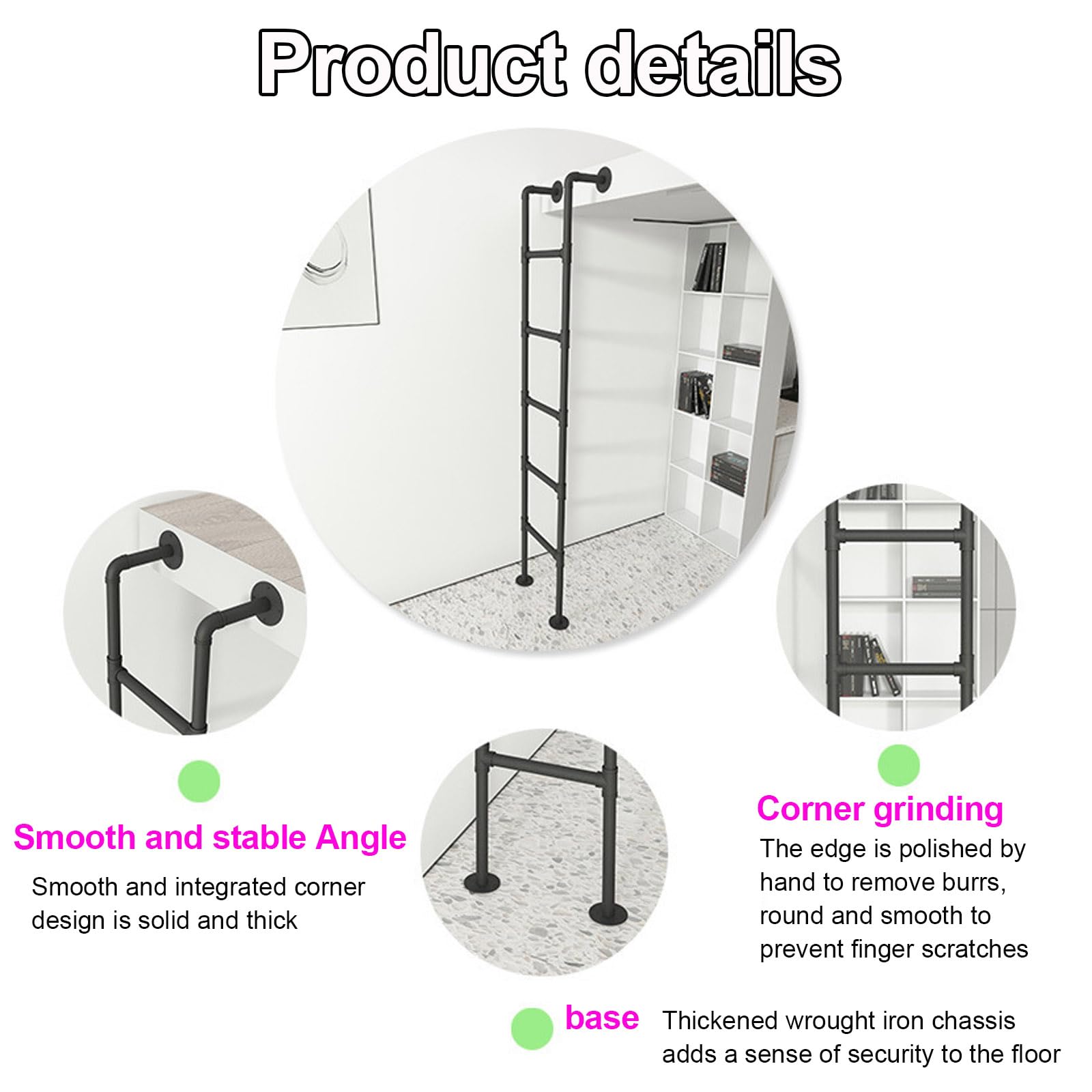 Escalera de Pared Robusta de Hierro Forjado Negro para casa, ático, Medidas de protección contra Incendios de Emergencia, Techo Exterior/Garaje, buhardilla, como Accesorio para literas