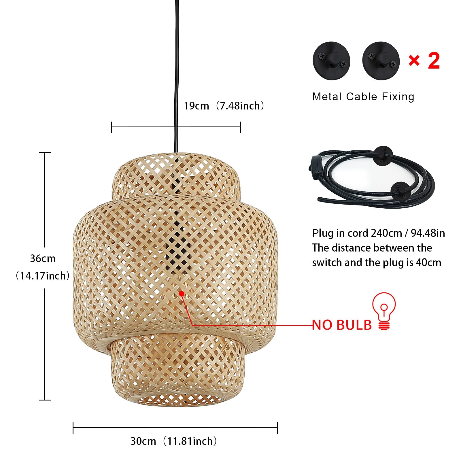 Lustre Rotin Tissé Main Industriel - Suspension Luminaire Bambou Pour Salon, Cuisine Et Chambre