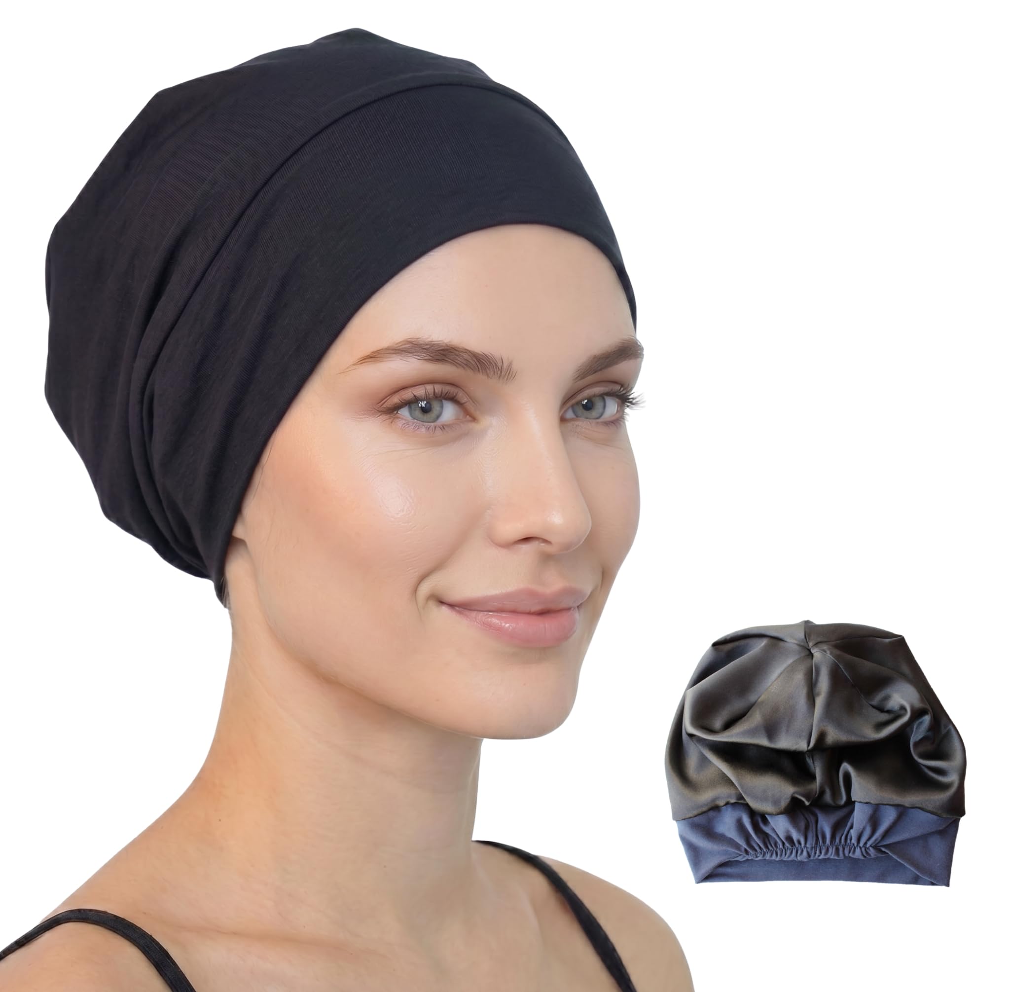 Deresina Headwear Women's Black Satin Sleep Cap - (Black)