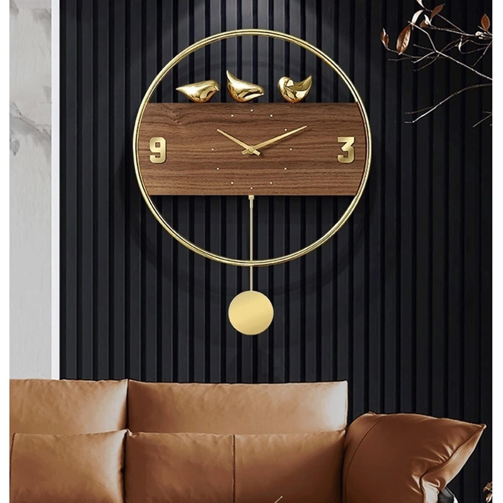 Horloge murale sans tic-tac grande taille rétro oiseau 3D