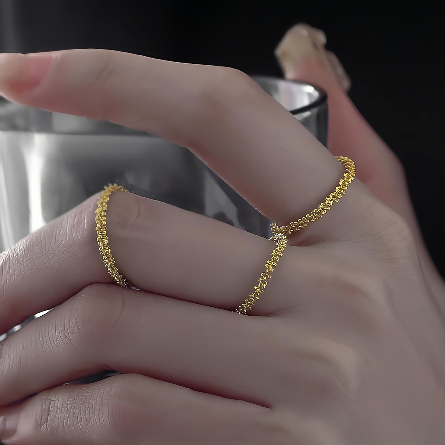 Stackable 925 Sterling Silver Rings for Women Dainty 14K Gold Plated Ring Fashion Simple Thin Sparkling Bling Finger Statement Line Ring for Birthday Graduation Jewelry Gifts for Her - Image 5