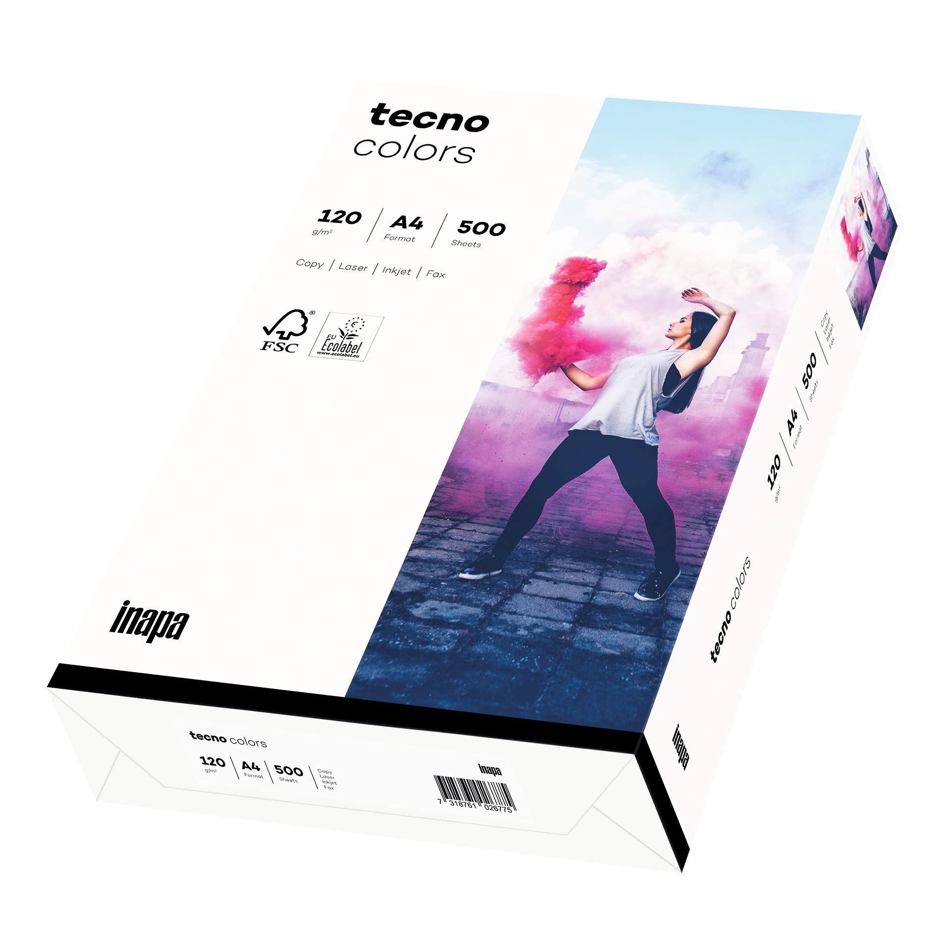 inapa farbiges Druckerpapier, buntes Papier tecno Colors: 120 g/m², A4, 1.250 Blatt (5x250), weiß