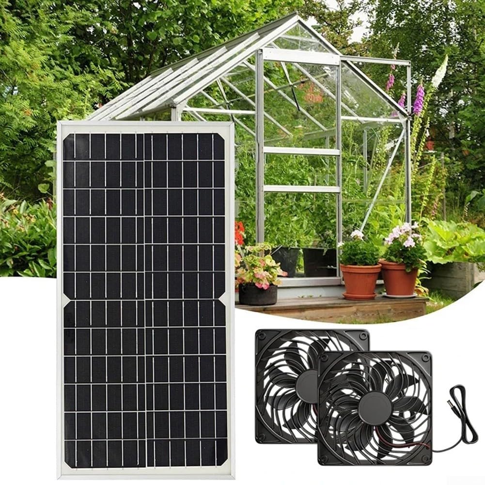Kit de ventilateur d'échappement solaire pour serre 16 W Double ventilateur 120 mm IP65 Panneau monocristallin étanche pour poulailler abri de jardin Énergie durable Noir 405 x 201 x 18 mm