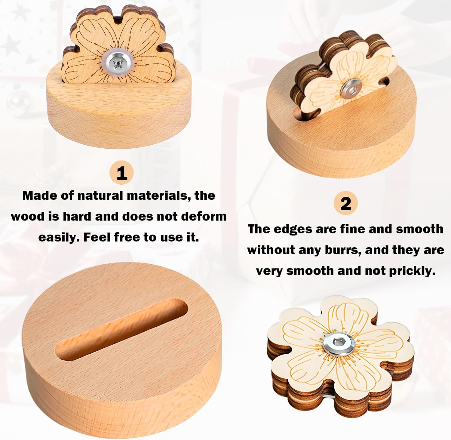 Thread Cutter,Thread Cutter Tool Peach Blossom,Quilting Tools,Sewing Tools With Anti-Slip Stand,Tabletop Wooden Rotary Flower Shape Blade Tool For Sewing Seam Craft Projects