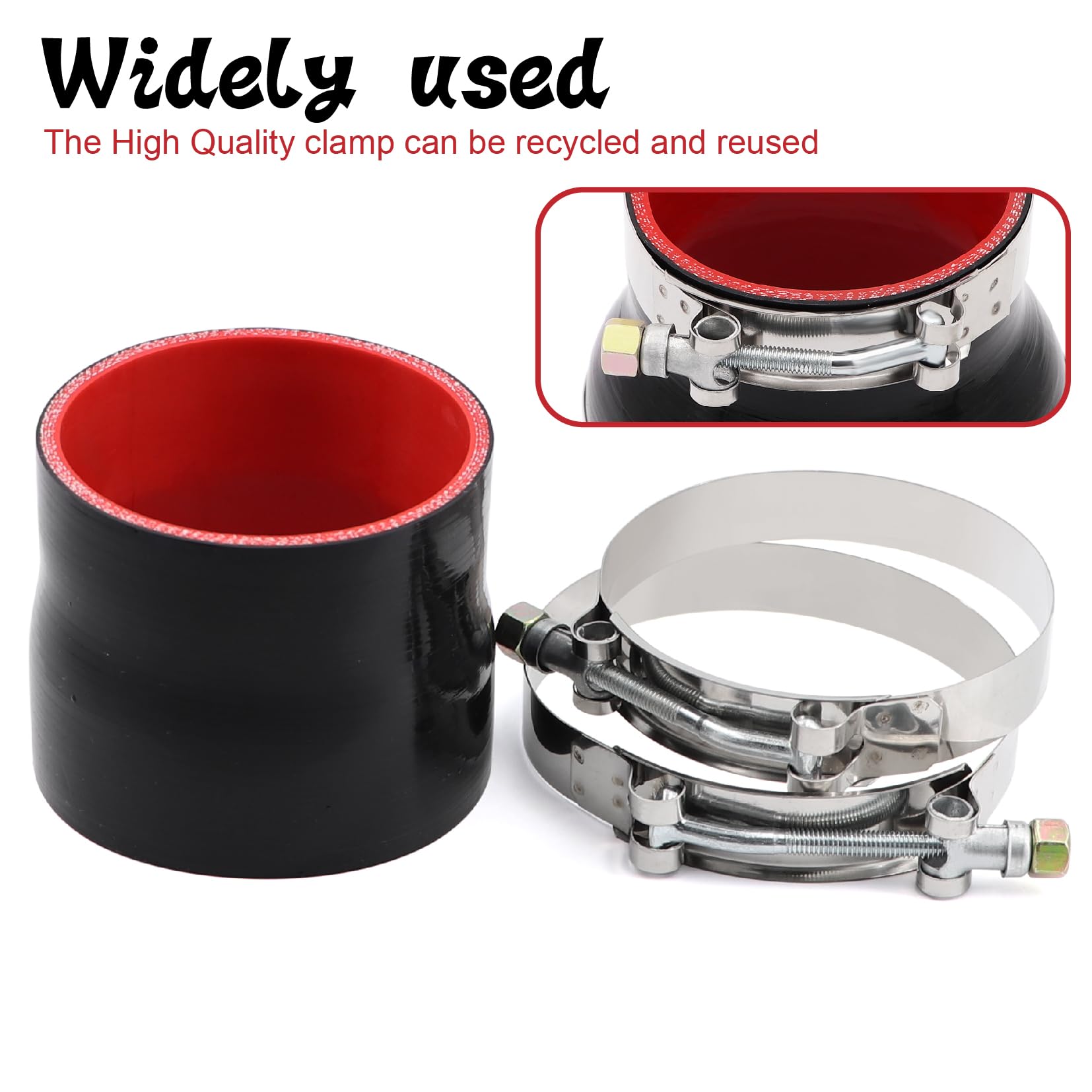 TuoLauthon 3.75" To 4" Straight Silicone Reducer Coupler With 2 T-Bolt Clamps - 4-Ply Reinforced For Turbo Piping - View #7