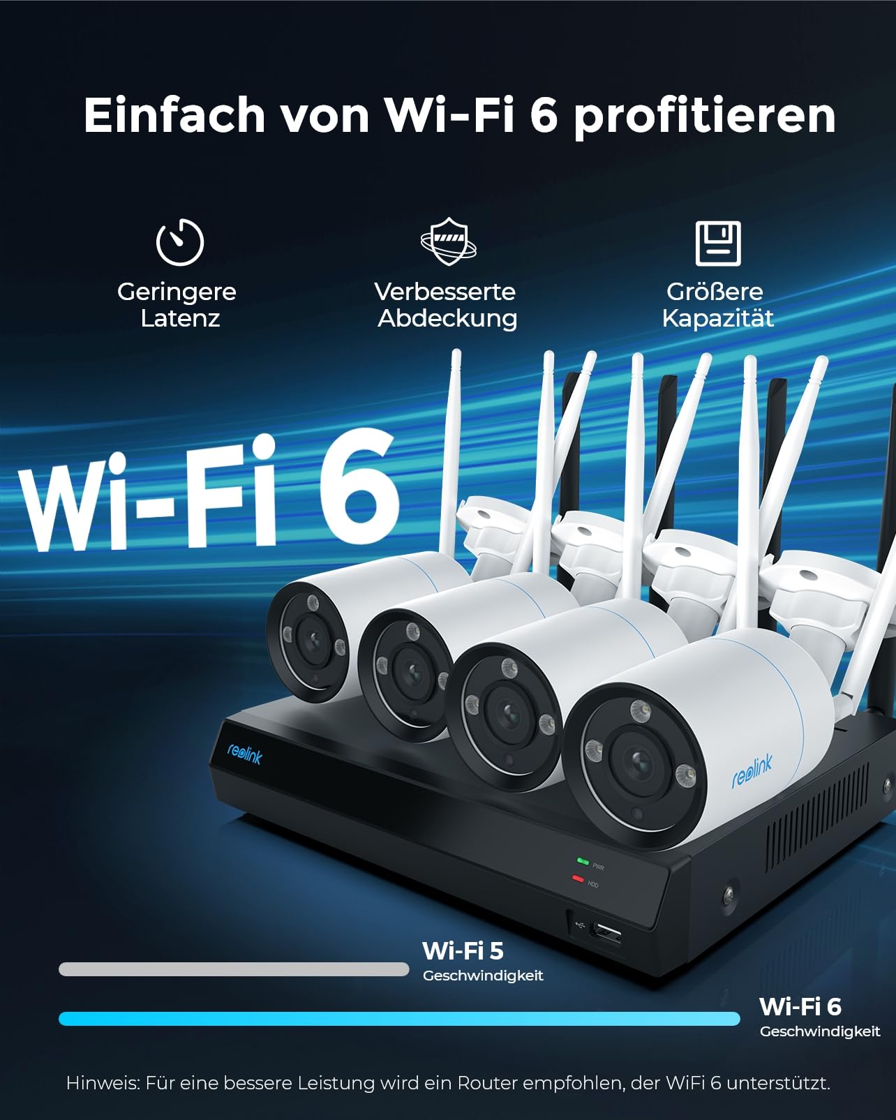 Reolink 4K WLAN Überwachungskamera Set Aussen, 4X 8MP Wi-Fi 6 Kamera Aussen, 12CH WLAN NVR mit 2TB HDD, Vollmetallmaterial, Farbnachtsicht, Person/Fahrzeug/Tiererkennung, 2-Wege-Audio, RLK12-800WB4