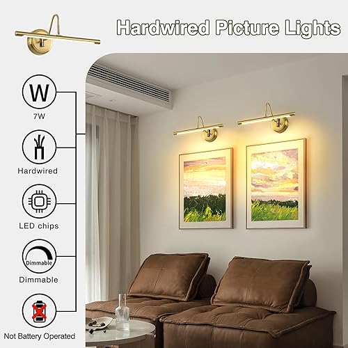 Miniatura 4 de Moderna luz LED con cable, 16.5 pulgadas regulable galería arte luz con cabezal de lámpara giratorio de 270, aplique de pared de latón para