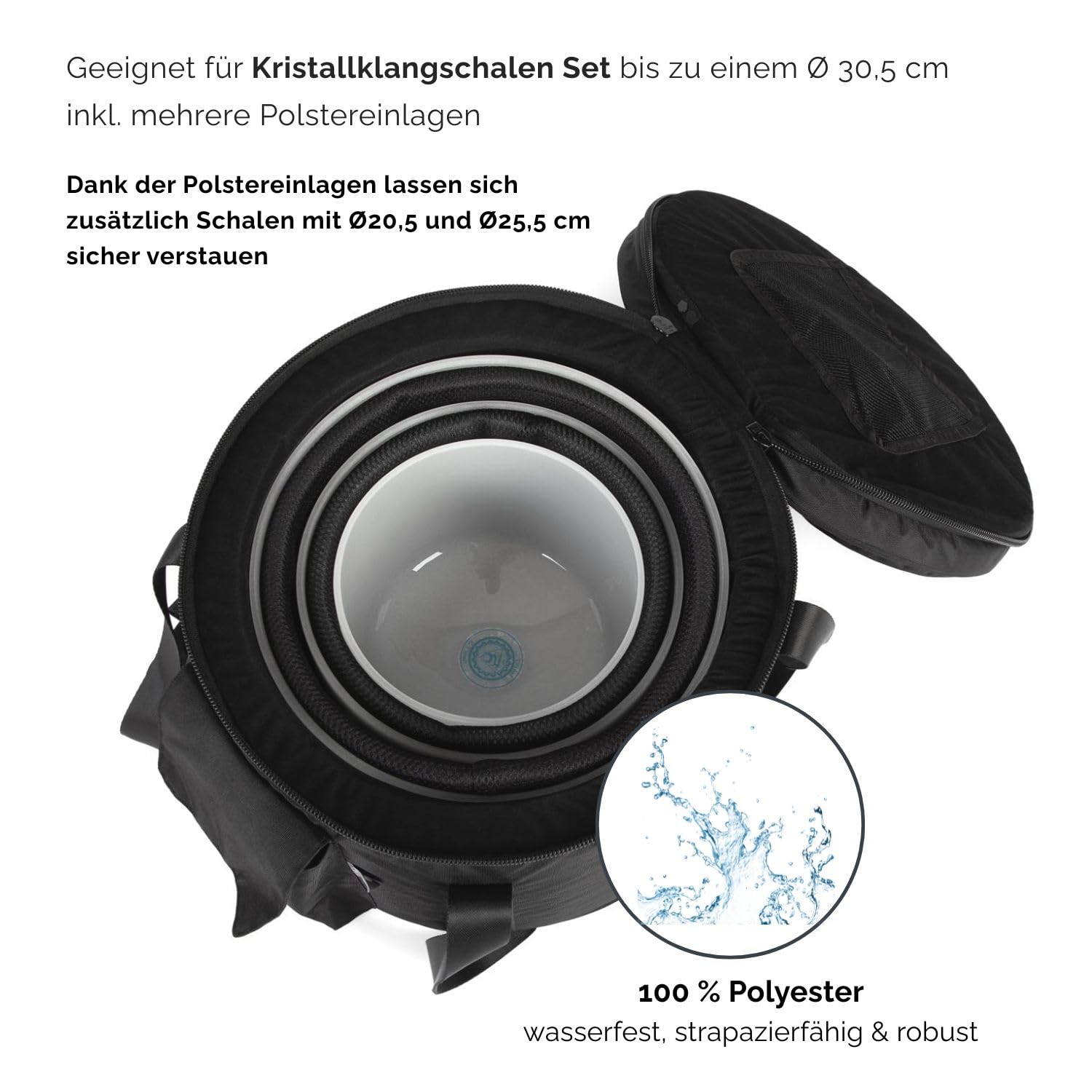 Bodhi Gepolsterte Tasche für Kristallklangschale Ø 30,5 cm | Extra Dicke Tragetasche für Quarzklangschale | Aufbewahrungstasche für Crystal Singing Bowl | Inkl. Außentasche für Schlägel