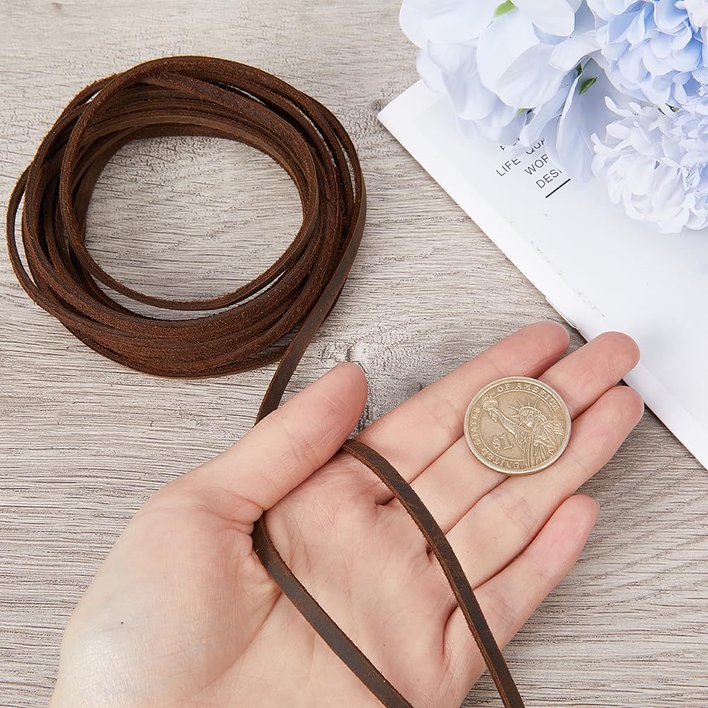 GORGECRAFT 5m x 4mm Cowhide Strings Flat Leather Cord 2mm Thick Genuine Leather Rope Braiding Thread for Bracelets Anklet Necklace Jewelry Making Keychains Boot Lace DIY Crafts - Image 3