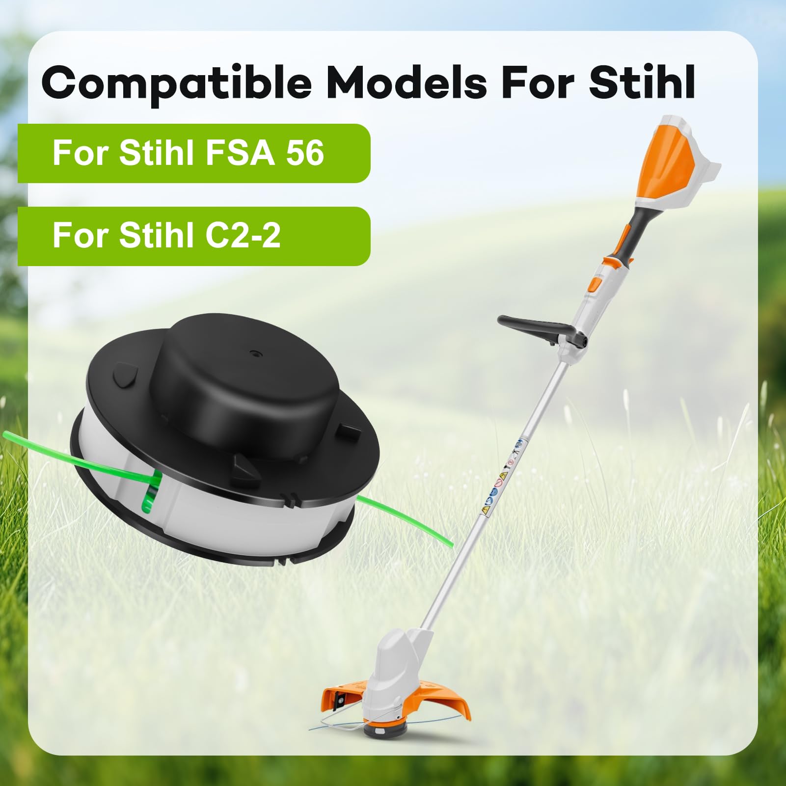 Chuancheng Paquete de 3 bobinas de repuesto para desbrozadora Stihl Fsa 56 C2-2 | Cabezales de cuerda para Stihl Autocut 2-2 piezas de accesorios, línea de carrete doble de 16 pies 0.08 pulgadas