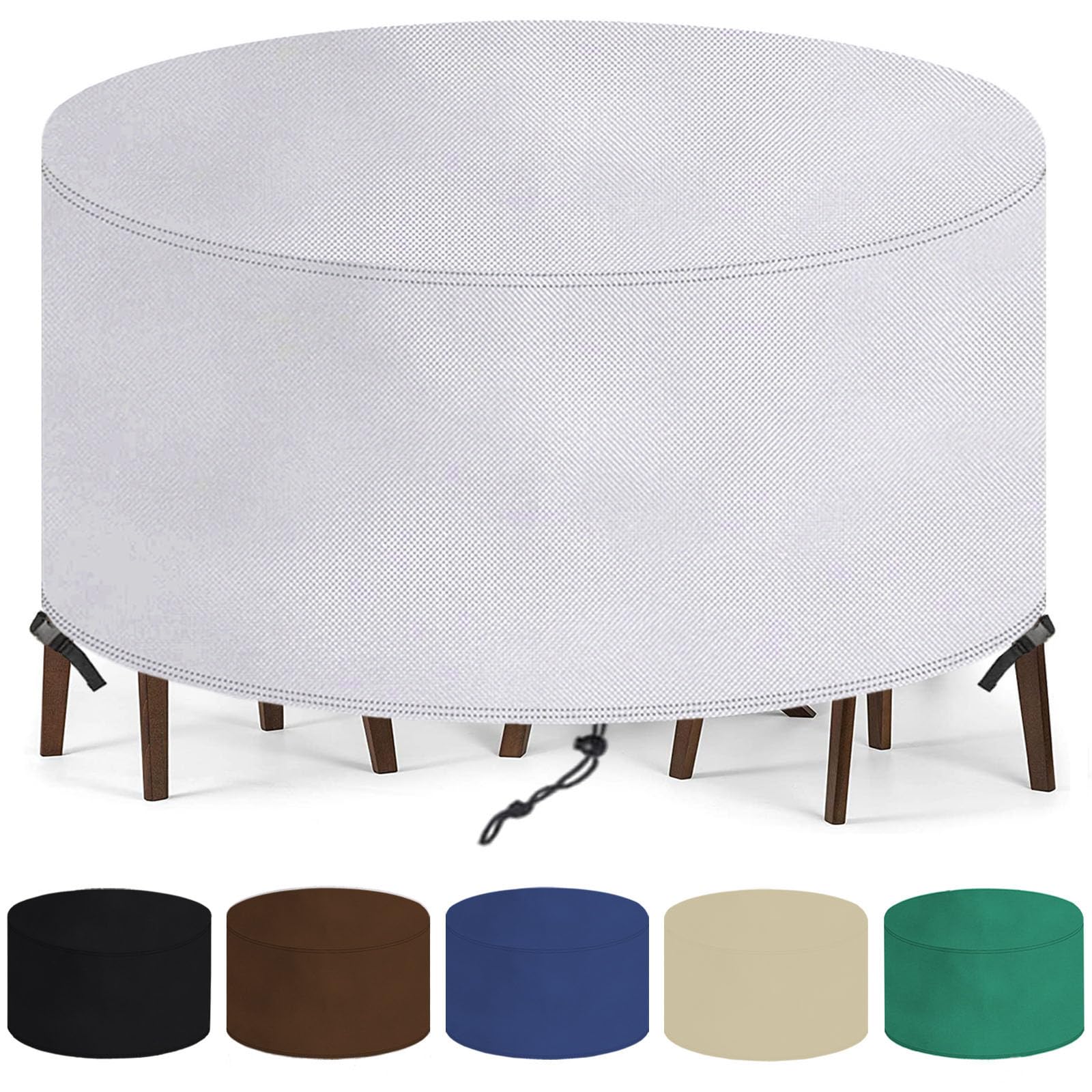 Copertura per Tavolo Esterno Rotondo 110x110cm(ØxH)Copertura per Mobili da Giardino Impermeabile,Antivento,Anti-UV,Resistente Allo Strappo,420D Oxford Tessuto Protettivo per Tavolo e Sedie-Argento