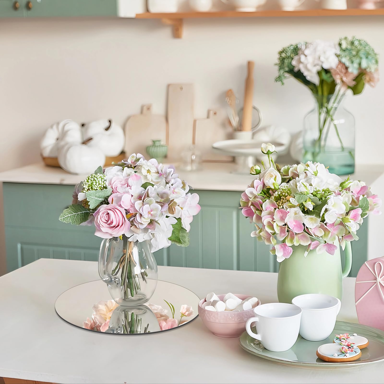 U HOME Okrągłe tace na lustra, 25 cm, okrągłe lustrzane świeczniki, na stół, dekoracje ślubne, baby shower, przyjęcie, lustrzane płytki, dekoracje świąteczne, zestaw 12, 2 mm