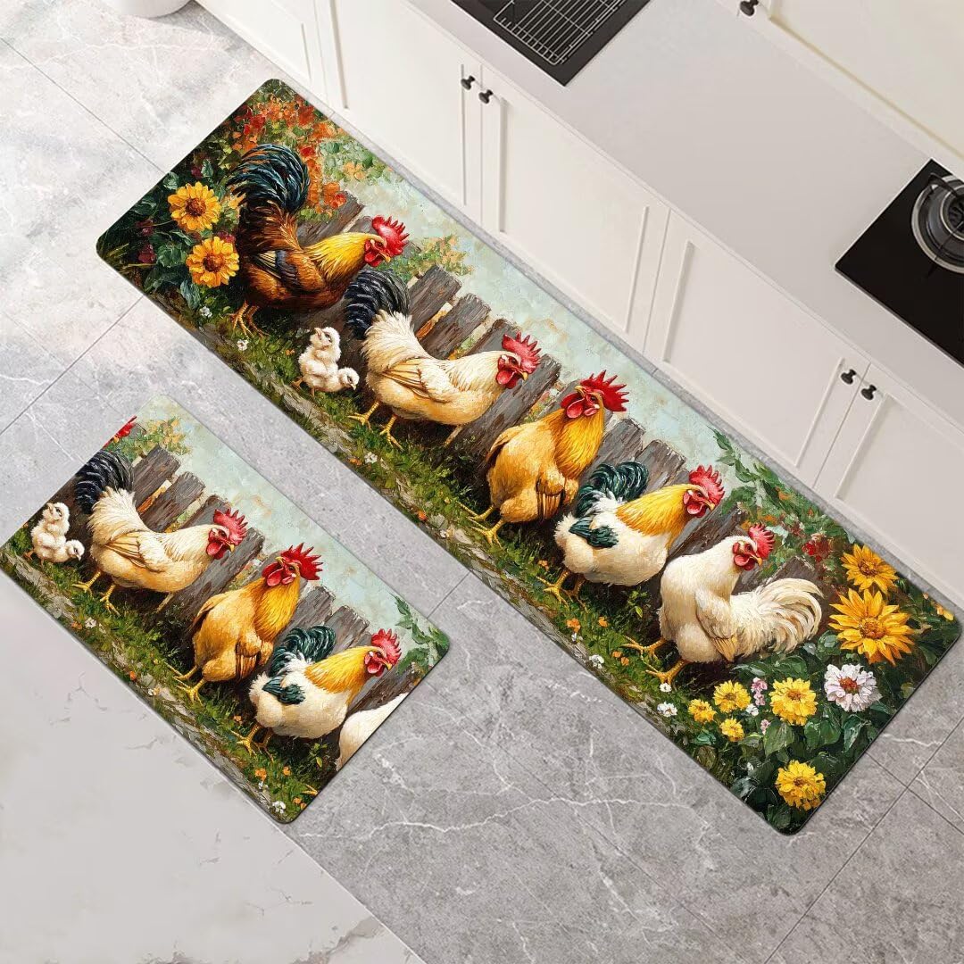 Alfombras de cocina lavables y antideslizantes de secado rápido con diseño de gallo