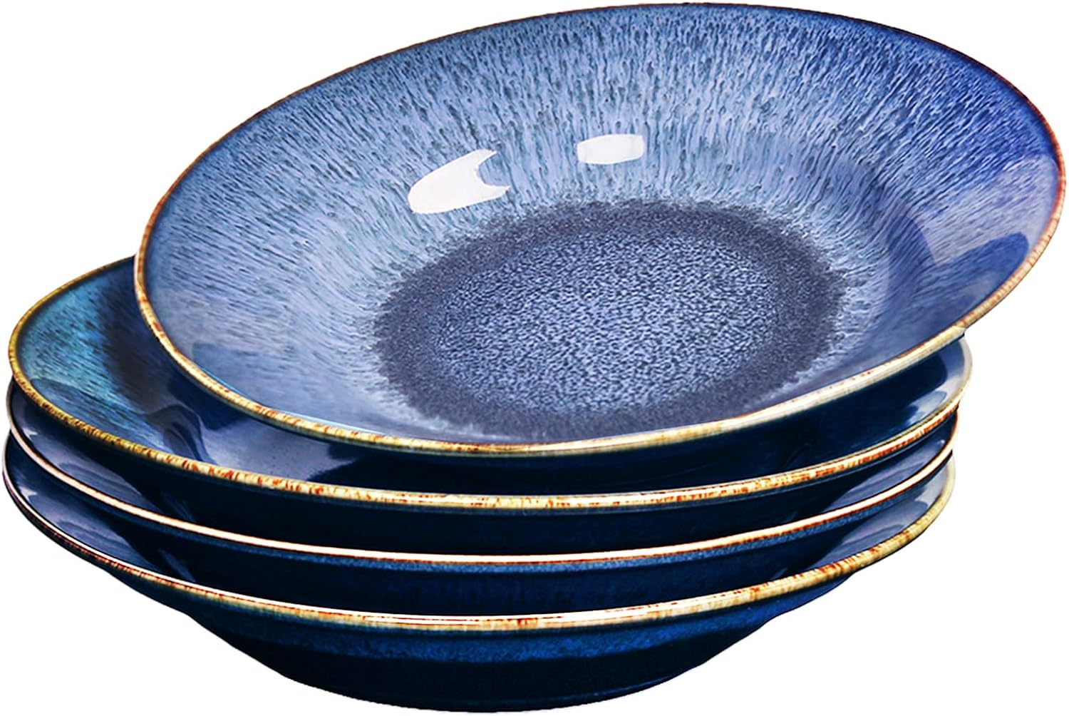 Porcelain Soup Bowls soup plate, Pasta plate Set of 4, Shallow Bowl Plates, Rimmed Bowls with Rim, Best Gift (9.1 INCH)