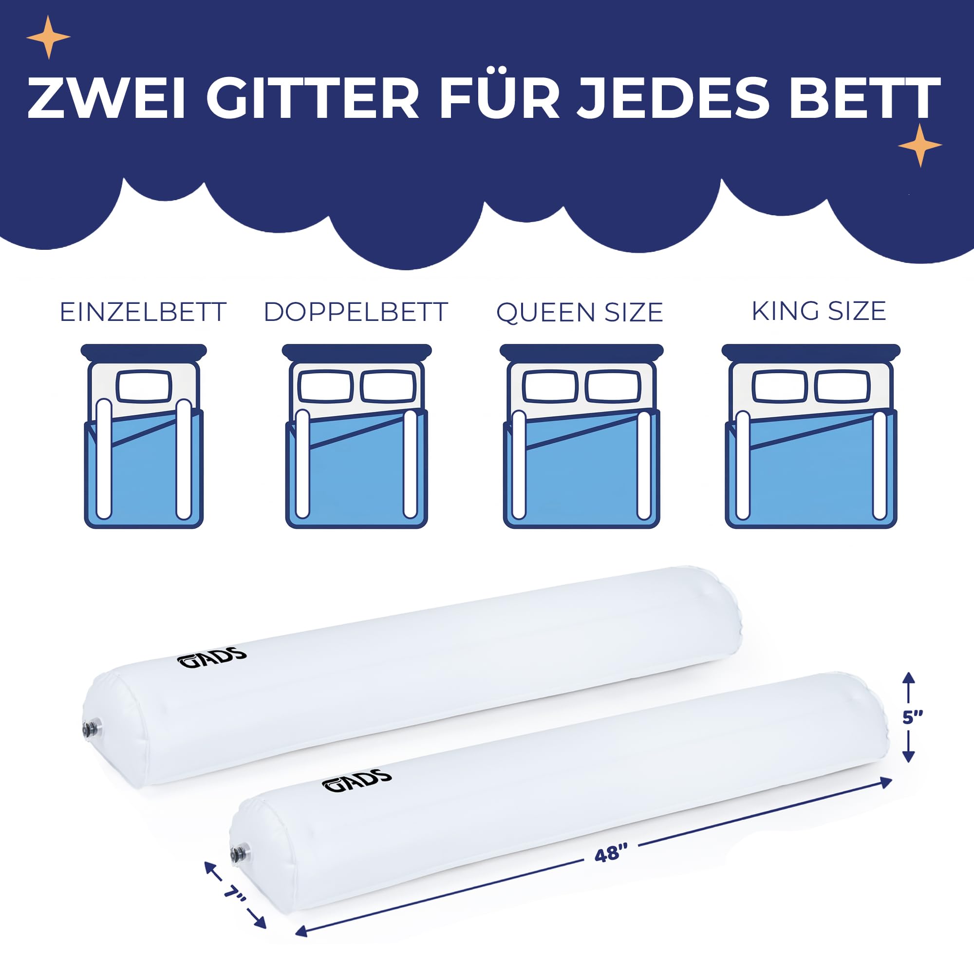 Reise-Bettschutzgitter für Kleinkinder (2er-Set) – Aufblasbare Bettgitter für Einzel-, Doppel-, Queen- & King-Size-Betten – Tragbare & rutschfeste Bettbegrenzung – Wasserabweisend & Langlebig