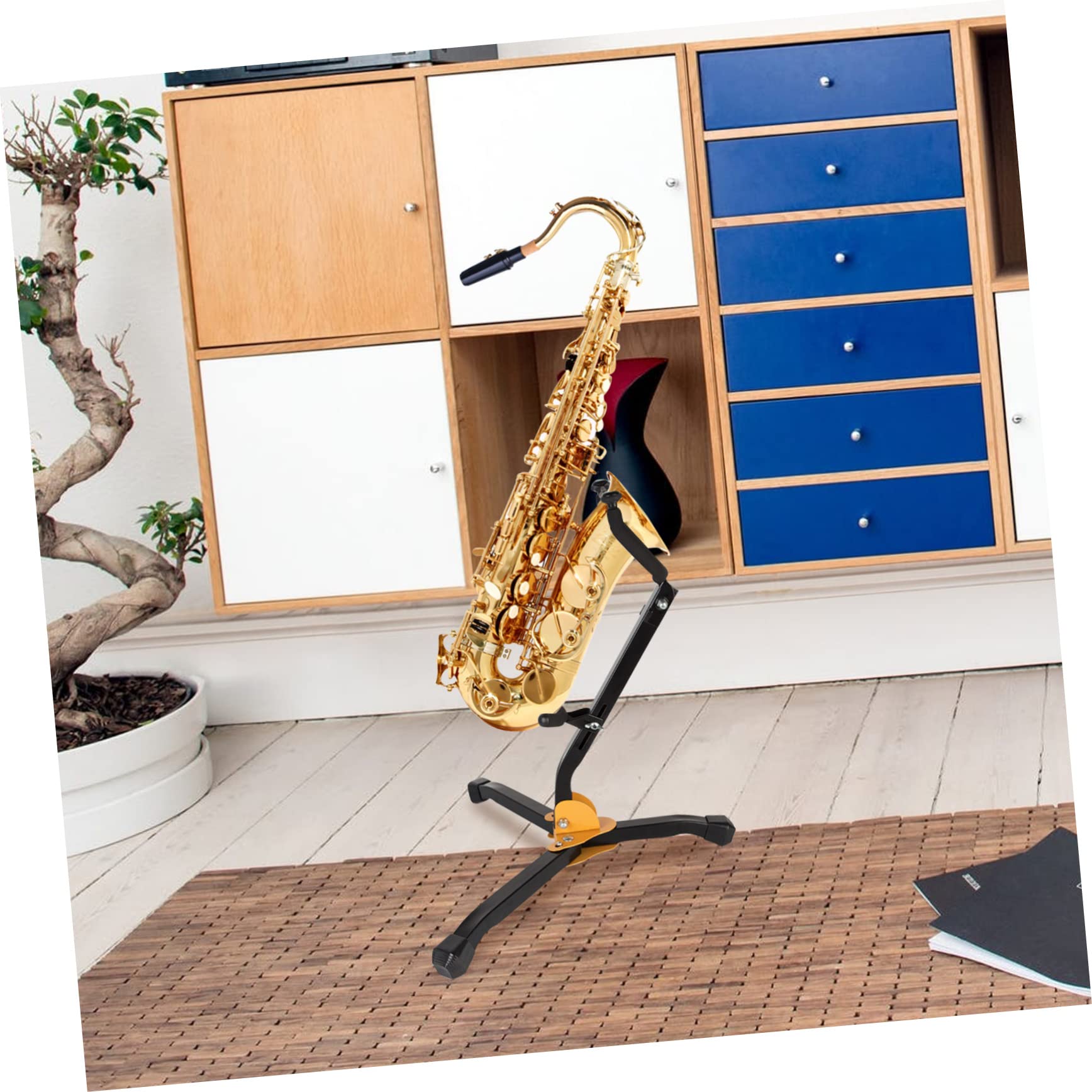 Kisangel Faltbarer Altsaxophonständer aus Eisen und Abs mit Schwamm Tragbarer Schwarzer Saxophonhalter zum Schutz des Instruments für Musikunterricht und Zuhause