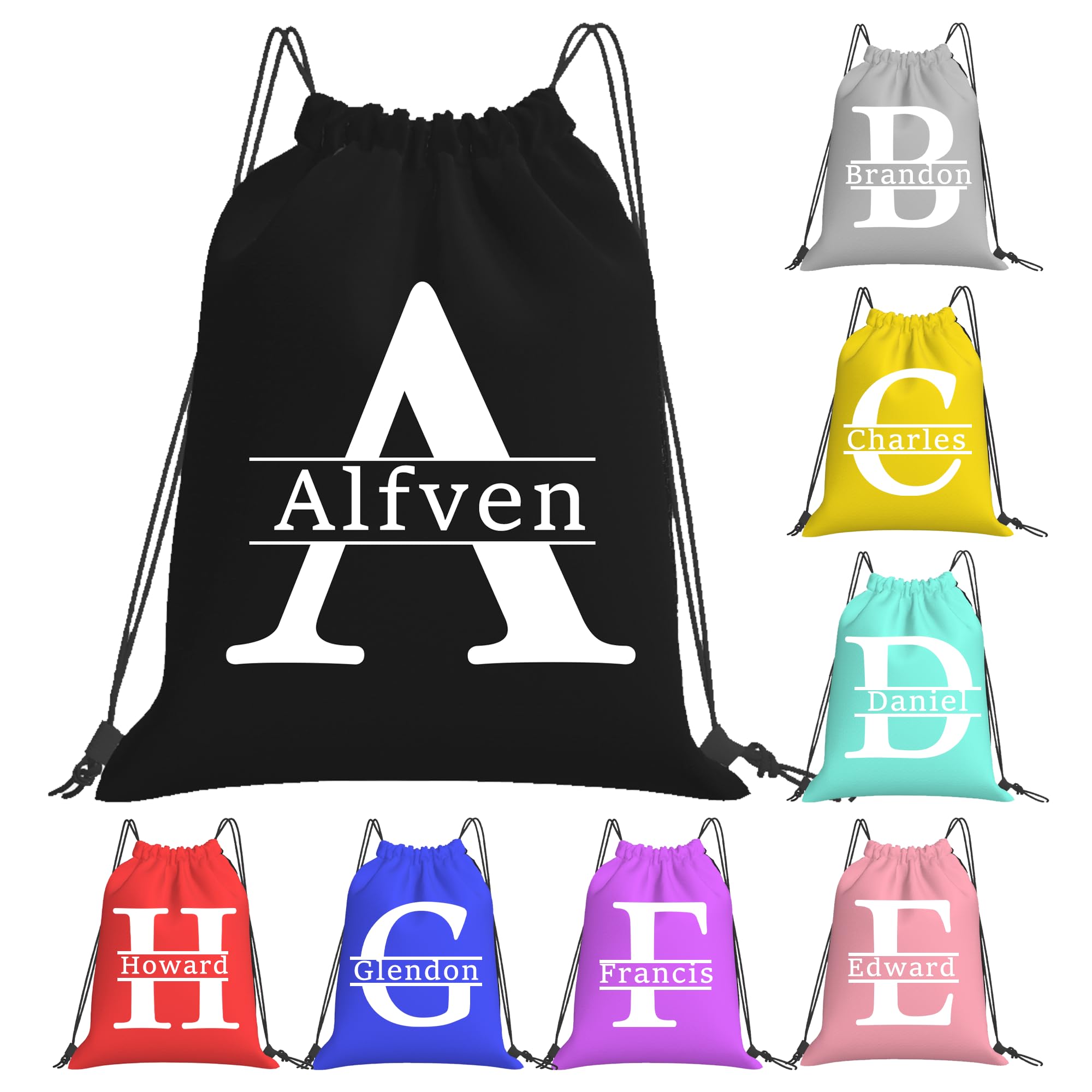 Hierceson Personalised Drawstring Bag with Your Photo, Custom Name Text Drawstring Backpack for Men Women Small Gym Beach Shopping Sport Yoga Bag (02-Letter 3)