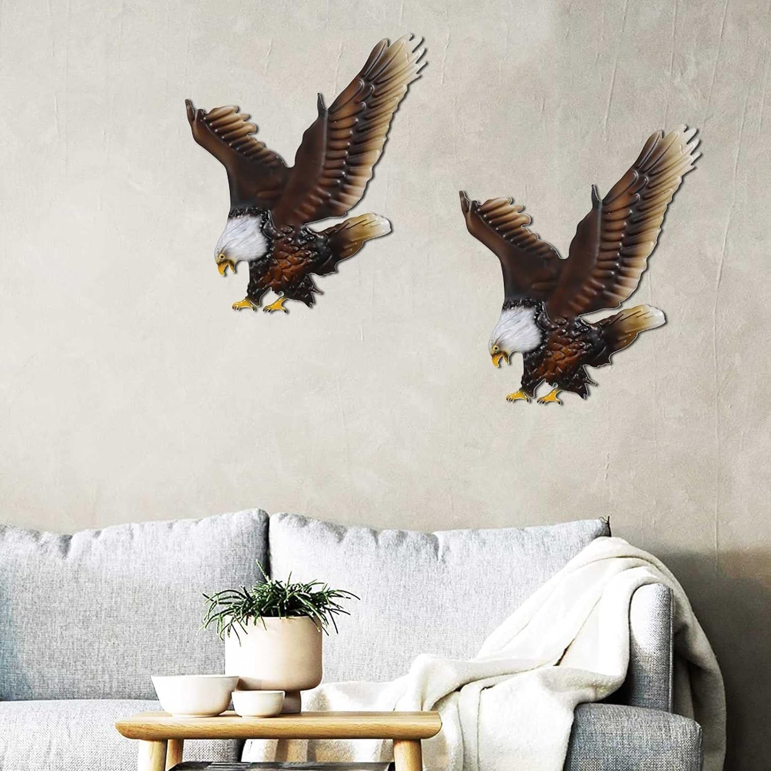 Decoración de pared de águila calva de metal, esculturas colgantes de pared de águila 3D, obras de arte de águila de metal al aire libre, para decoraciones de arte de pared de cerca de patio