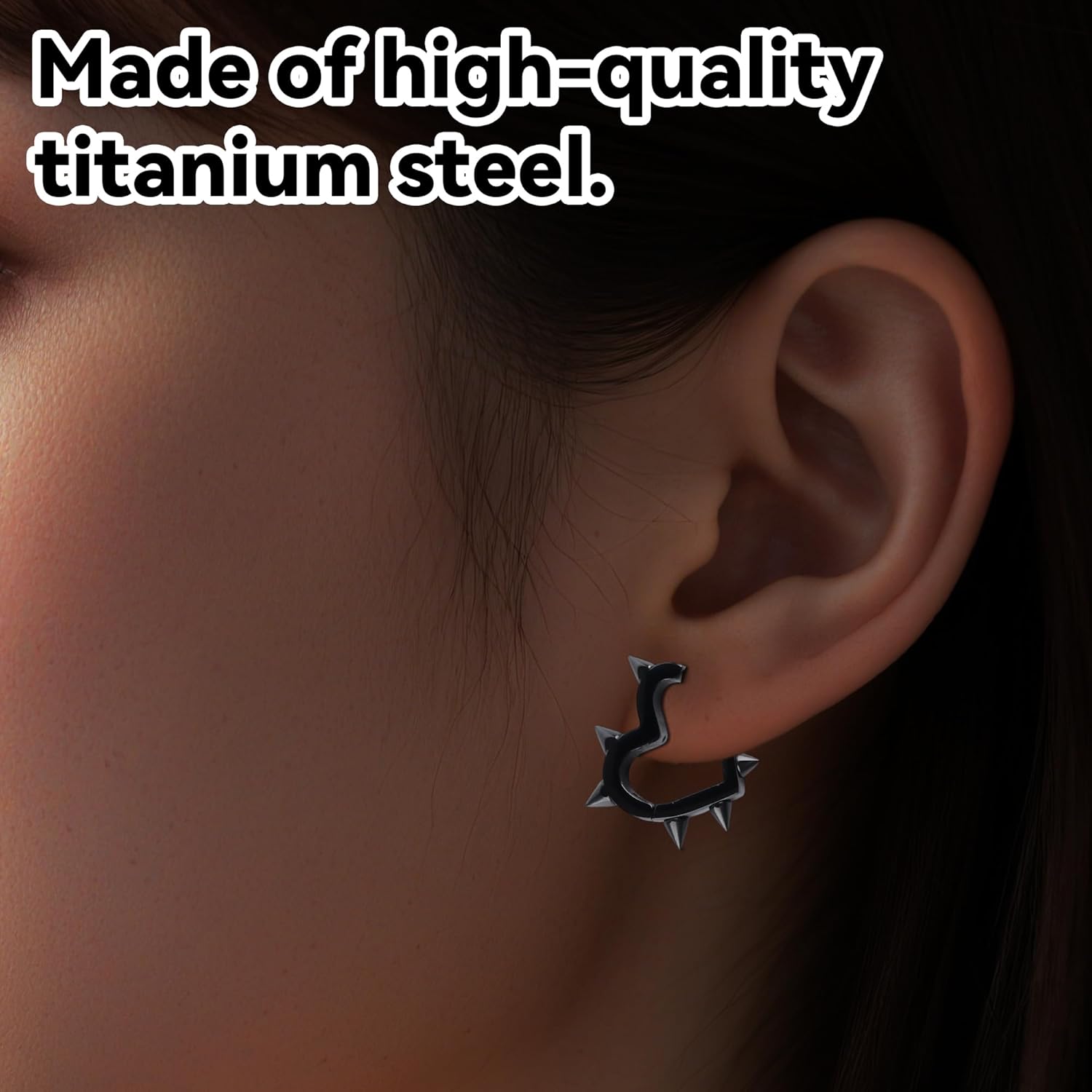 Goth Earrings Black Heart Punk Earrings Set - Y2K Grunge Jewelry for Women & Men, Emo Spike Earrings with Heart Charm, Alternative Gothic Gift 4pc - Image 2