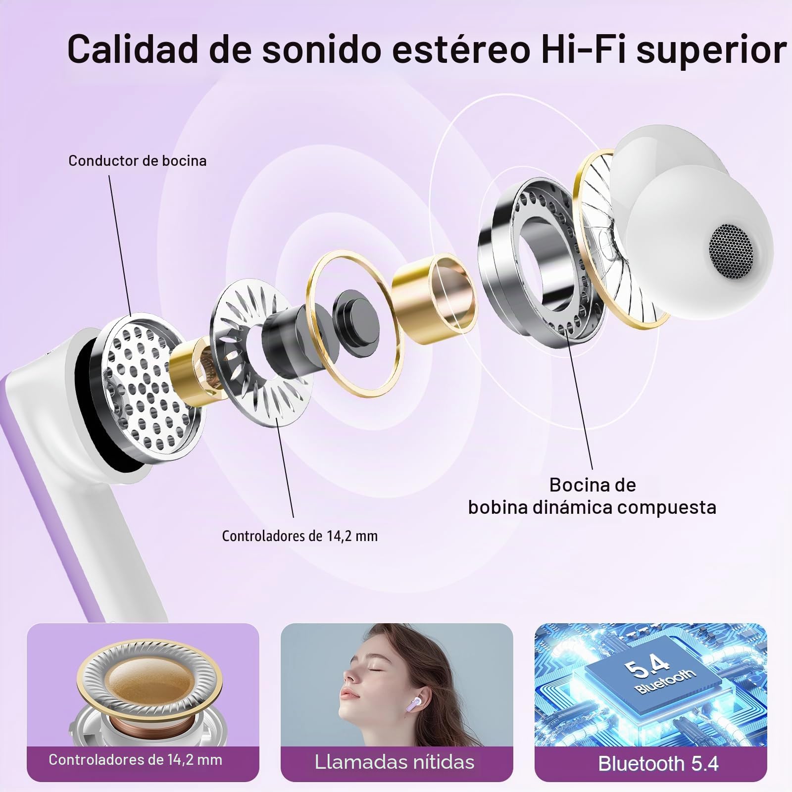 Auriculares Inalambricos Bluetooth, 48H Auriculares Bluetooth 5.4 con Pantalla Táctil LED, 4 Mic con Reducción de Ruido ANC+ENC, HiFi Estéreo Cascos Inalambricos con IP7 Impermeable/5 Modos EQ, Morado
