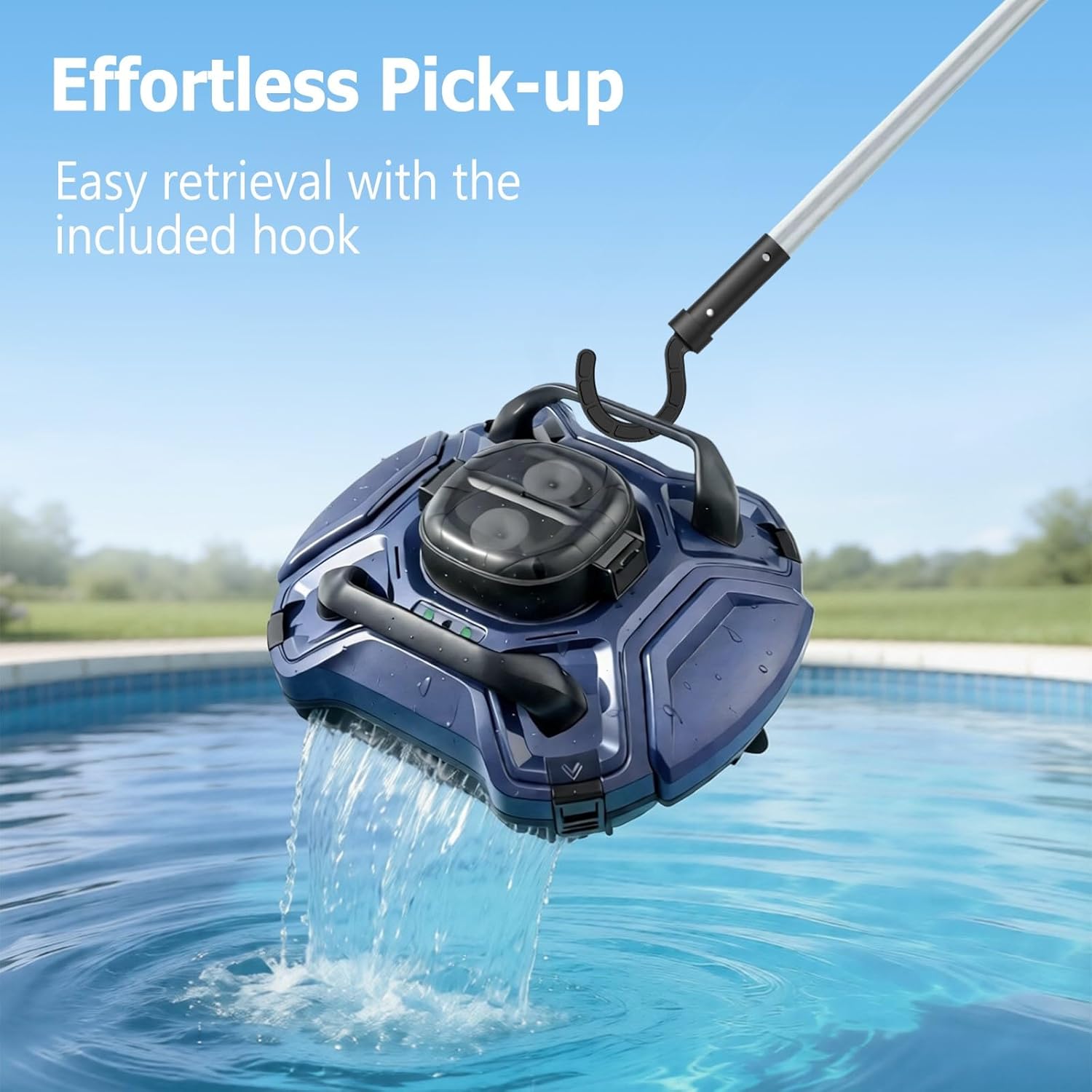 Cordless Pool Vacuum for Above Ground & Inground Pools, 120 Min Runtime Robotic Pool Cleaner with Retrieval Hook, Auto-Parking, Lightweight, Ideal for Flat-Bottom Pools up to 914 sq.ft