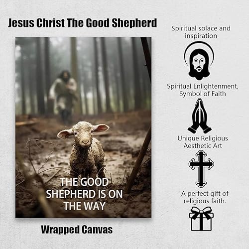 Miniatura 2 de Lienzo de Jesús y cordero para pared, diseño de Jesús corriendo tras el cordero perdido, cuadro de Jesús, impresión artística cristiana para el