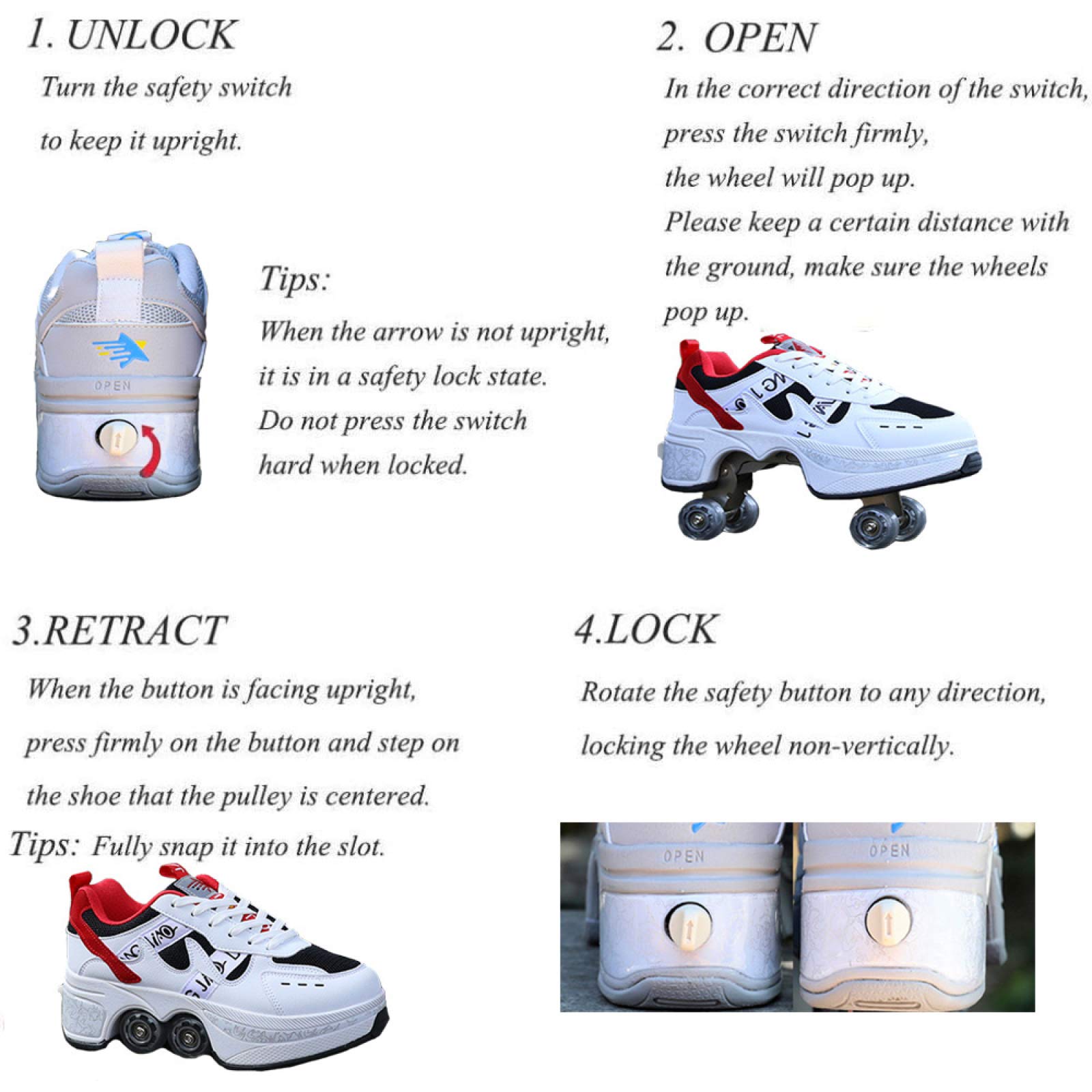 Rollschuhe Damen, Unisex-Schuhe mit Räder, Rollschuhe für Erwachsene, Sport, Outdoor, technische Skateboarding-Schuhe, Wanderschuhe, weiß-EU40