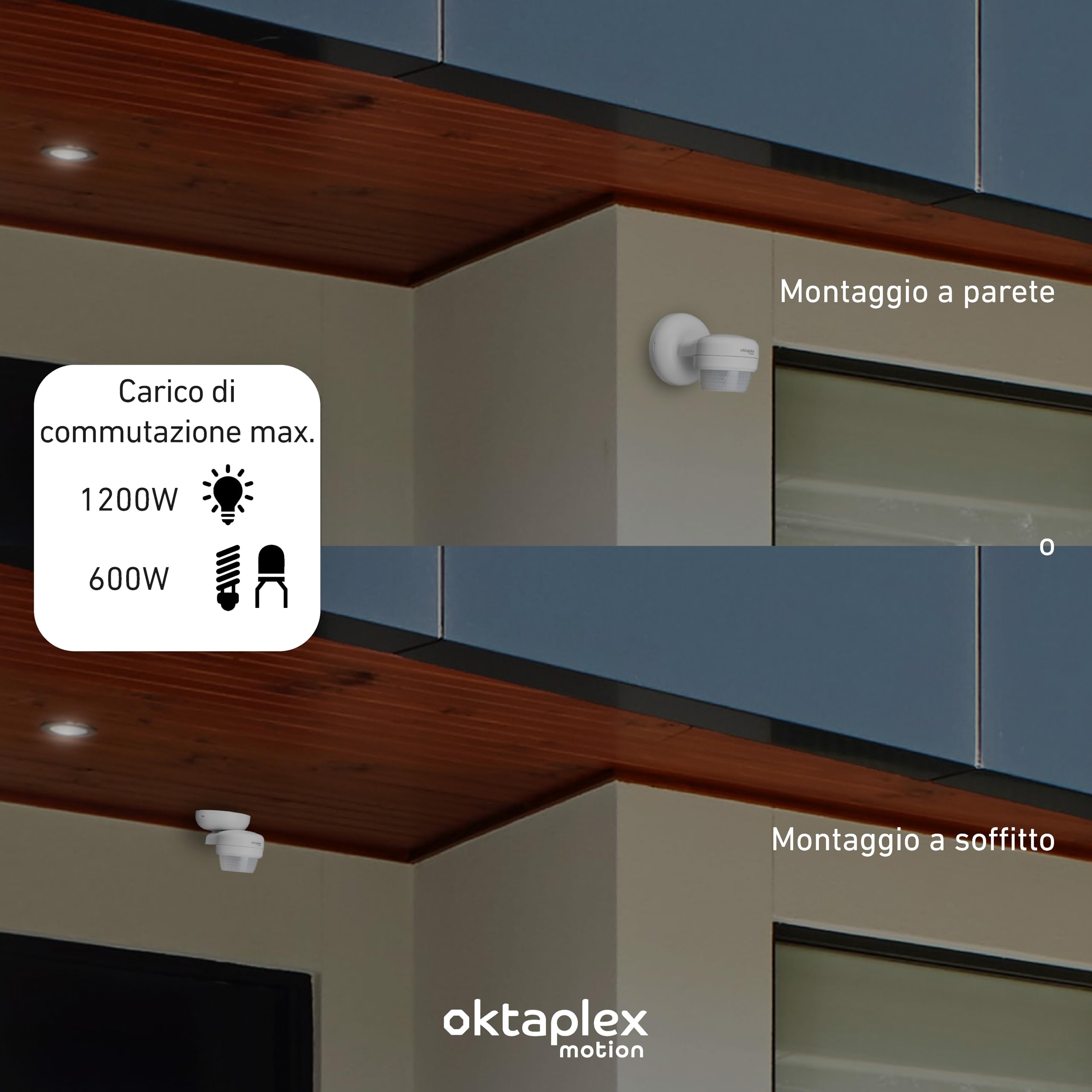 Oktaplex Mia set da 2 sensori di movimento Bianco 10 m orientabile | Sensore a infrarossi IP65 da 360 gradi 10 m da esterno 230 V