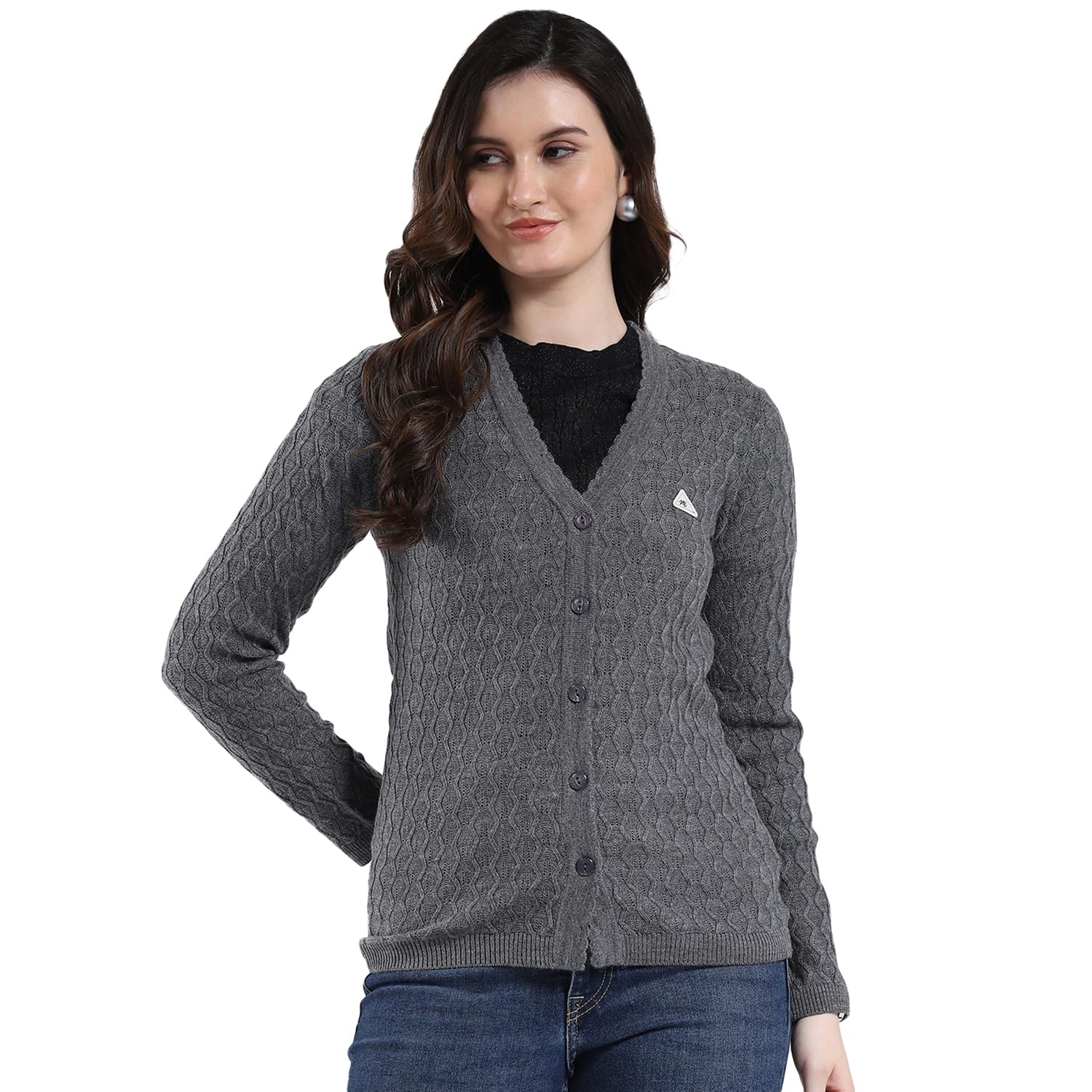 monte carlo Women Regular Fit Self Designed Pattern V Neck Button Closure Full Sleeve Winter Cardigan| Warm Woolen Buttoned Sweater for Ladies | Stylish Knitted Cardigan for Women's (Pack of 1)-picture-29