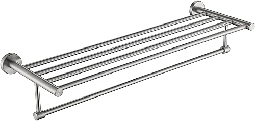 Toallero cuádruple colgante individual y moderno de alta calidad con base redonda (24 pulgadas), acabado cepillado, hecho de acero inoxidable,