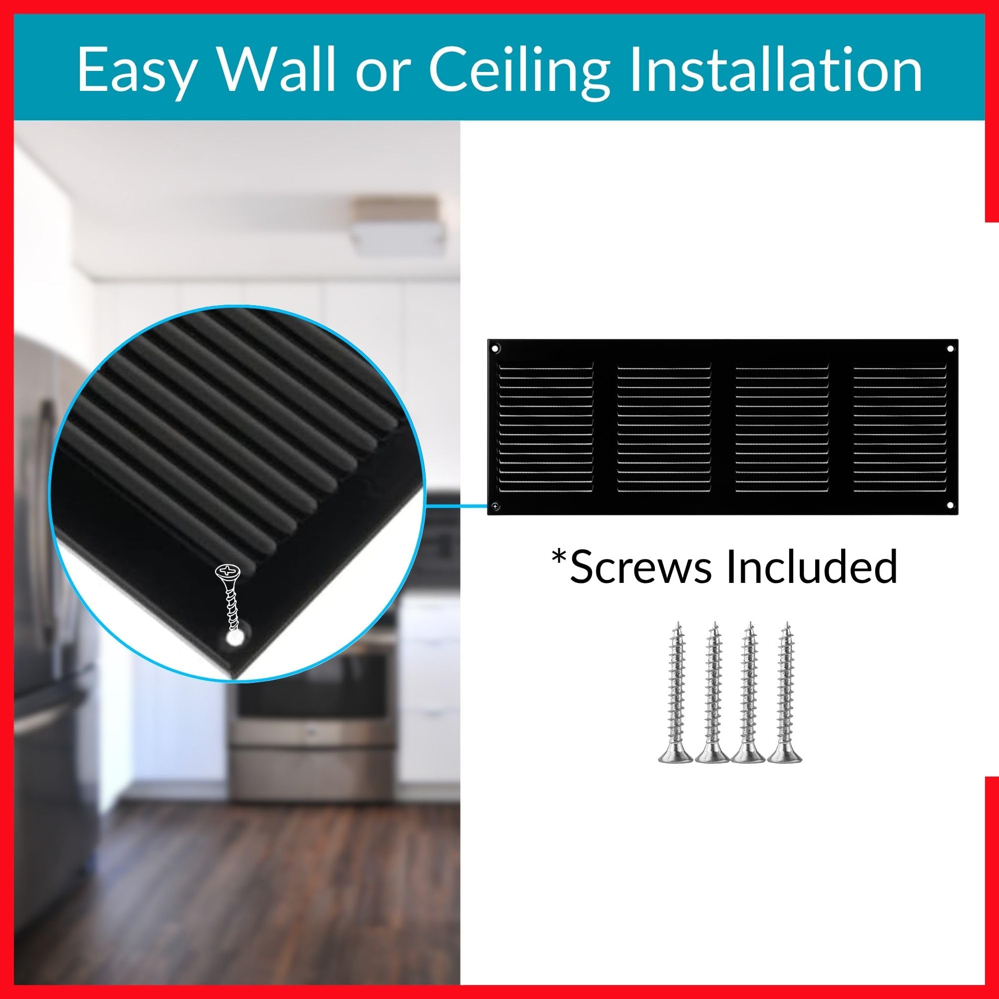 400x150mm Vent Cover, Black 16x6 inch Air Grille for Wall and Ceiling, Metal Ventilation Grille with Mesh - Image 4