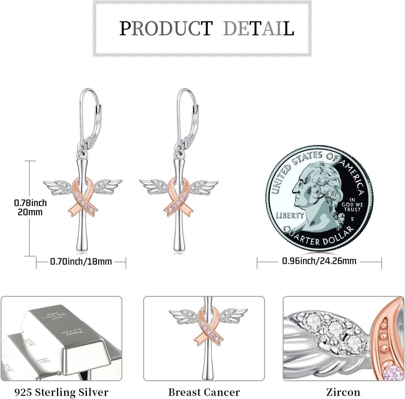 Breast Cancer Survivor Gifts for Women Pink Ribbon Earrings 925 Sterling Silver Dangle Drop Earrings Breast Cancer Awareness Jewelry Survivor Gift for Patients - Image 4
