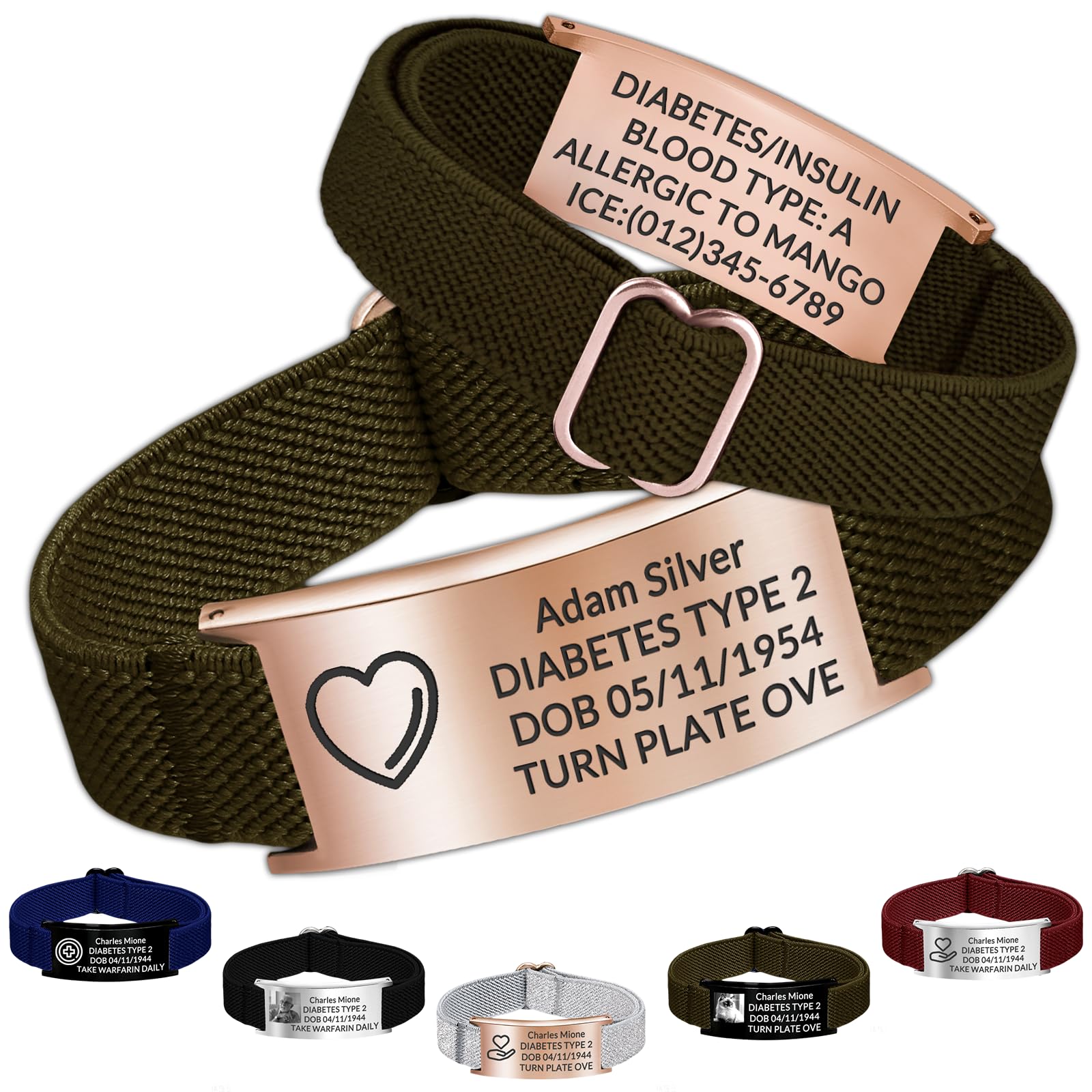 Personalized Medical Alert Bracelet - Custom Emergency ID Bracelet with Engraving Adjustable Nylon Strap,Gifts for Women/Men