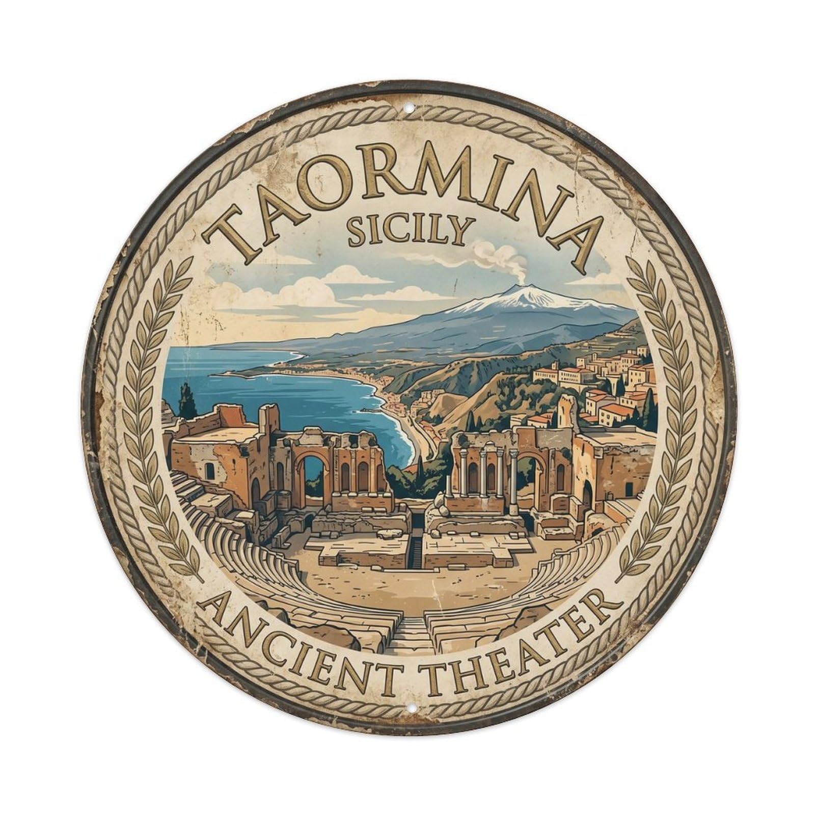 Vintage Travel Sicily Taormina Italy Metal Tin Sign