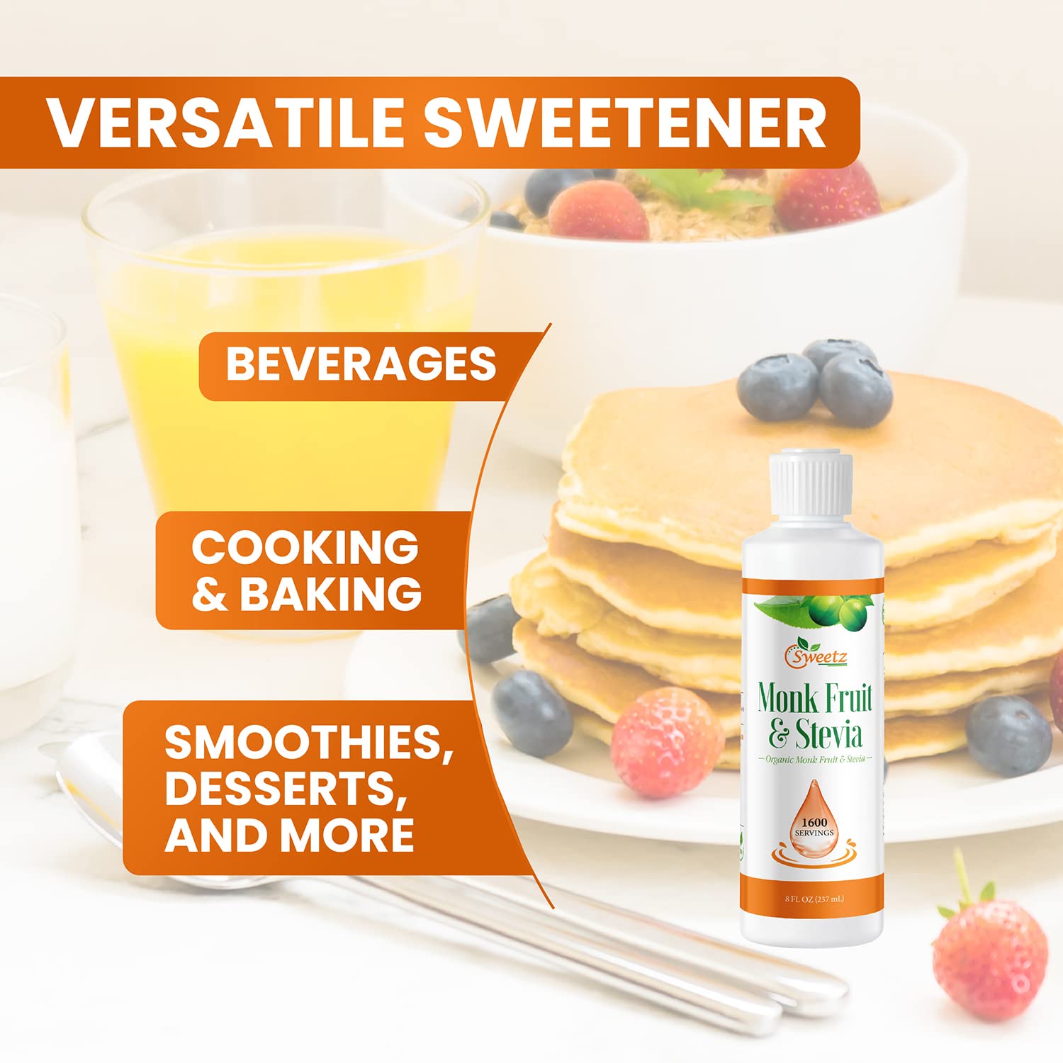 Monk Fruit & Stevia Liquid Sweetener Drops - Natural Sweeteners & Sugar Alternatives - Delicious Blend with No Bitter Aftertaste - Concentrated Sweetener Liquid Drops Extract – 16 FL OZ (3200 Servings)