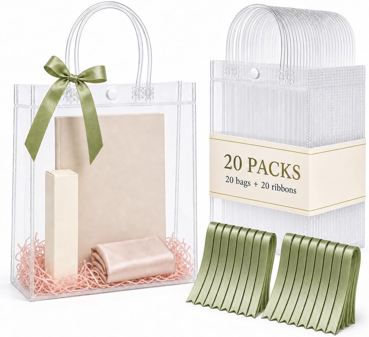 Dobafun Clear Gift Bags with Handles, 20 PCS Clear Goodie Bags with Ribbon