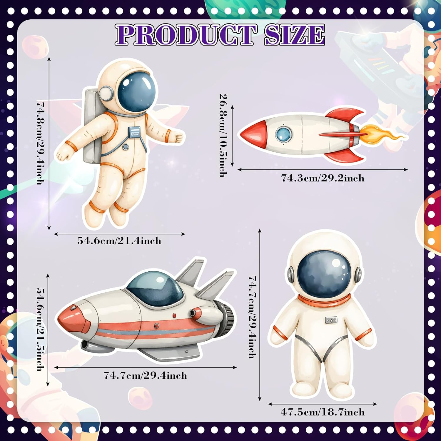 Honoson 4 Pcs Large 20" x 30" Outer Space Cardboard Cutouts, Space Party Decoration for Astronaut Rocket Spacecraft Spaceship Planet Themed Birthday Signs Party Supplies Lawn School Classroom Decor