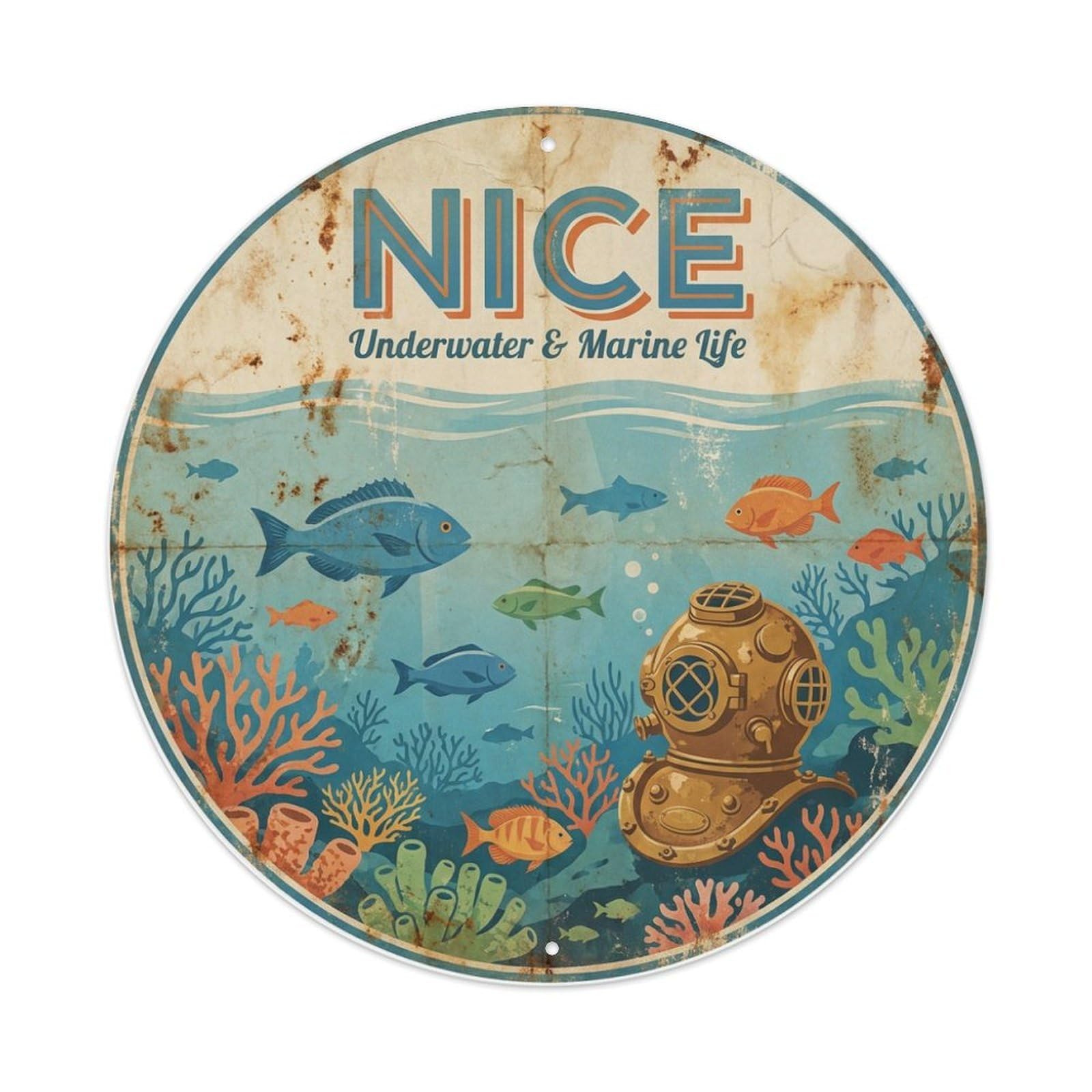 Nice Coastal Route Underwater Marine Life Travel Metal Tin Sign