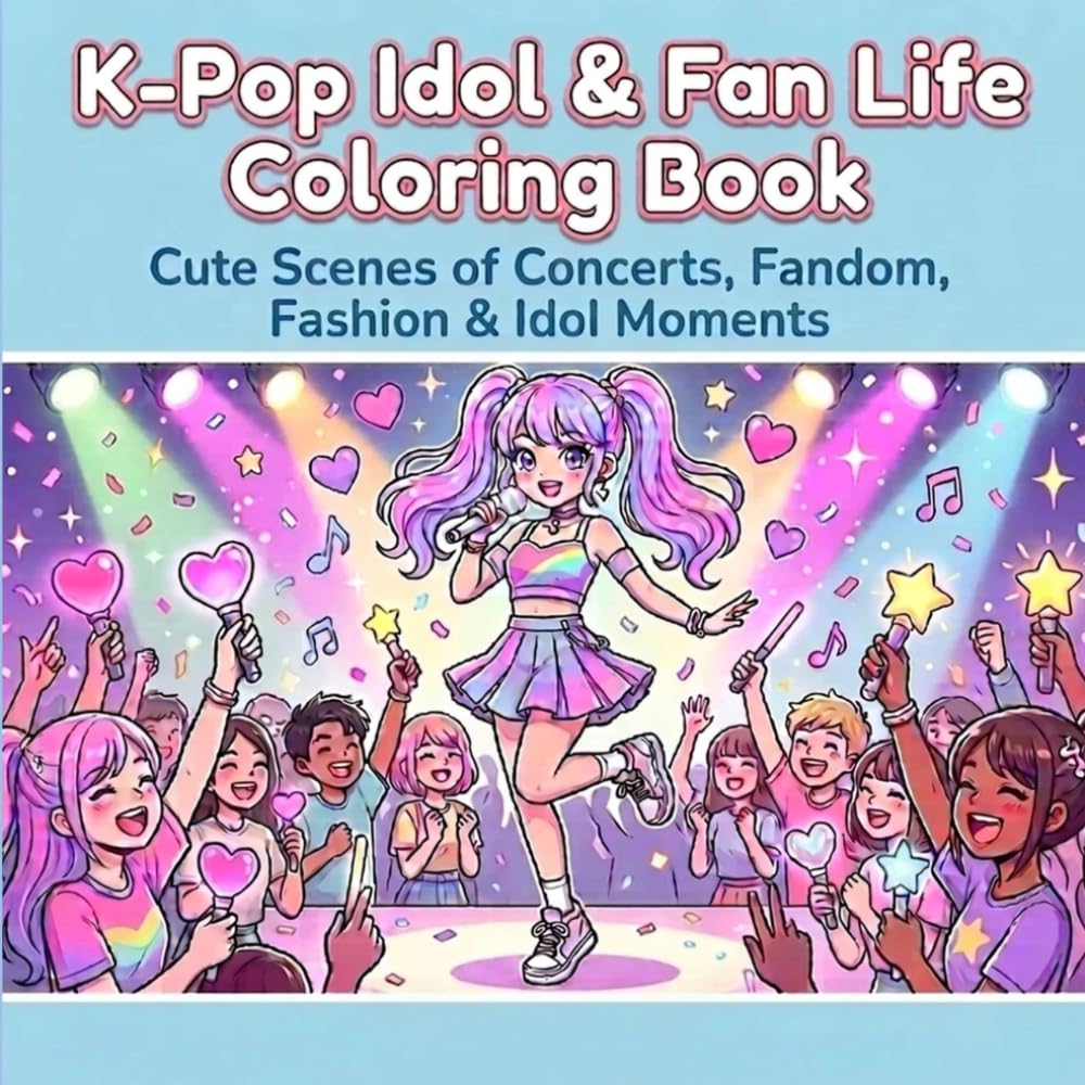 K-Pop Idol & Fan Life Coloring Book: Cute Scenes of Concerts, Fandom, Fashion & Idol Moments