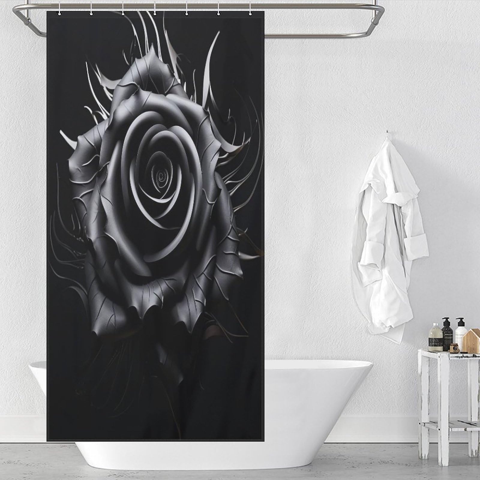 Rideau de douche rose en polyester pour éviter les moisissures et projections