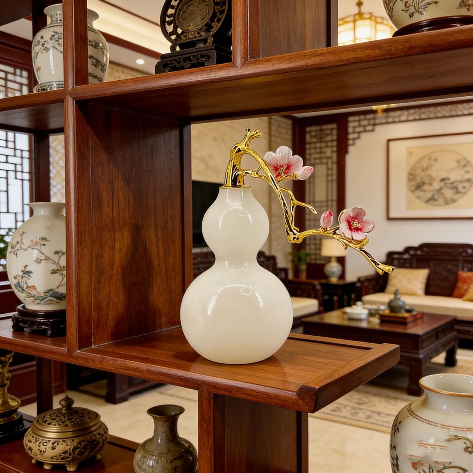 Chińska Wu Lou Feng Shui tykwa, ceramiczna dekoracja powodzenia dla bogactwa, zdrowia, sukcesu, tradycyjne biuro w domu błogosławieństwo amulet prezent,A