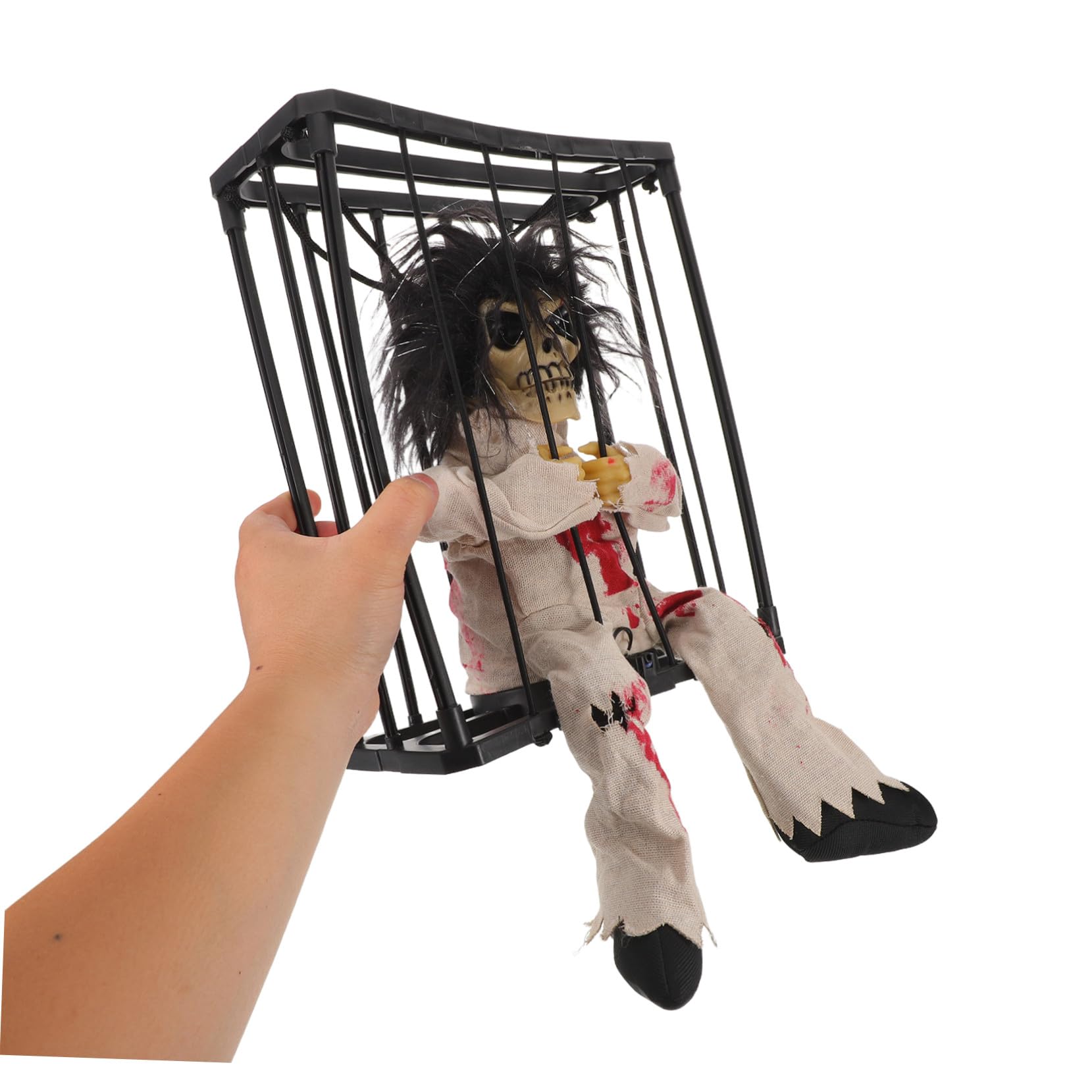 Lurrose Decorazione Halloween Gabbia Fantasma Animato con Occhi Luminosi e Stampa Leopardo Addobbo Spaventoso per Interni ed Esterni Decorazione Riutilizzabile per Feste e Casa