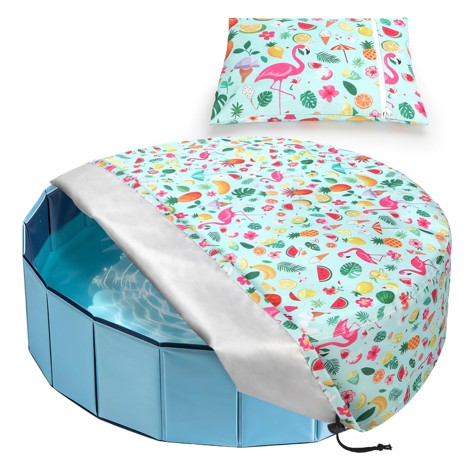 Rypet 55" Dog Pool Cover, Heavy Duty 210D Waterproof Pet Swimming Pool Cover for Outdoor Kiddie Pools & Sandboxes, All-Weather Protective Lid with Adjustable Drawstring & Storage Bag, Round